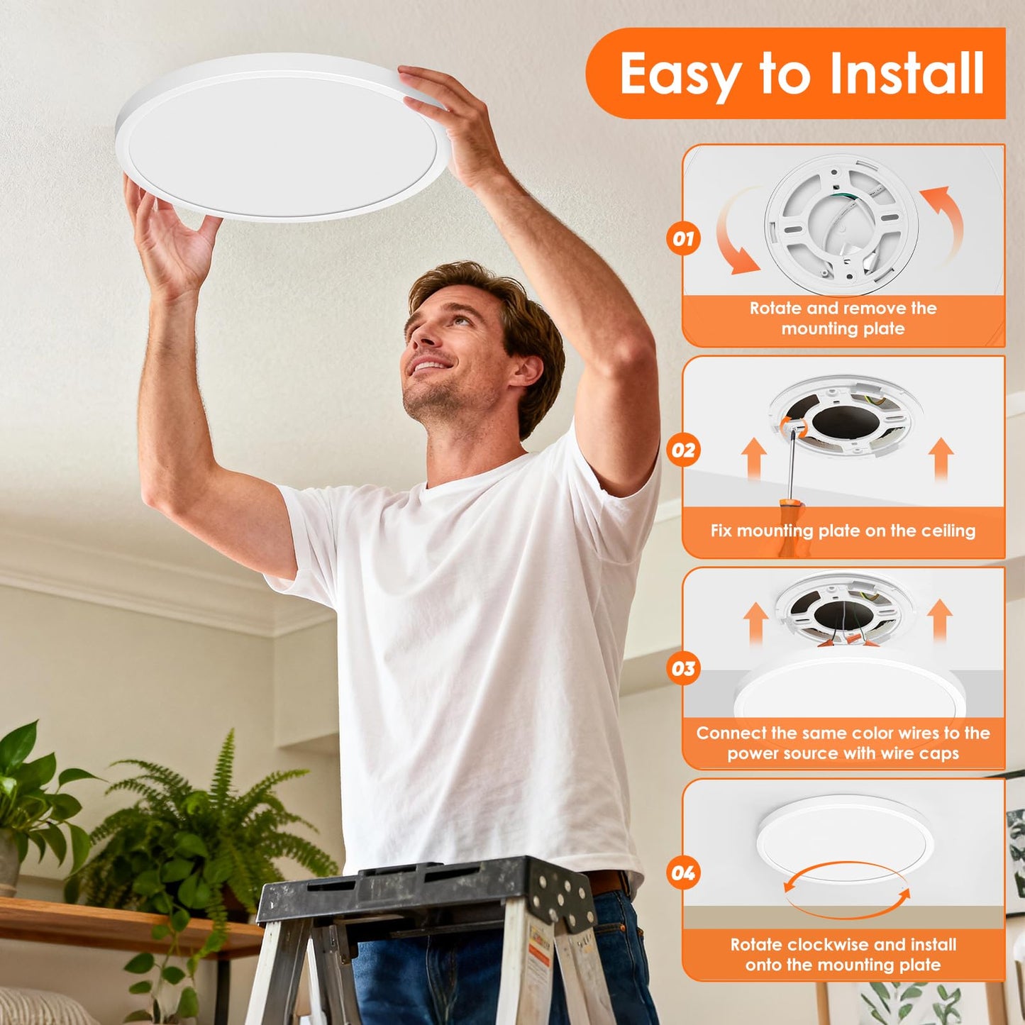 Brightever 6 Pack LED Flush Mount Ceiling Light Fixtures, 12 Inch 28W, Super Slim 0.67 Inch Dimmable LED Ceiling Light, 5000K Daylight 3200LM Modern Ceiling Lamps for Bedroom, Kitchen, Hallway, White