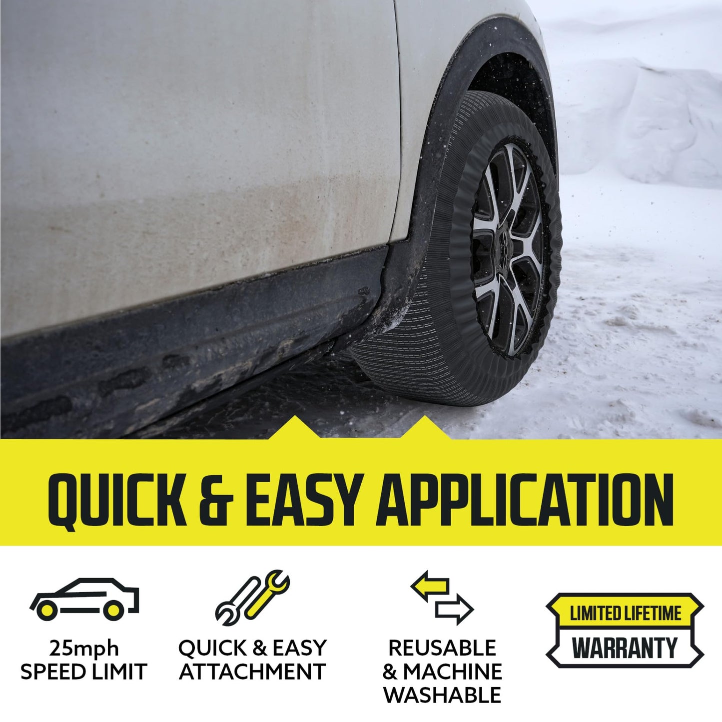 Snow Socks for Tires - Great Alternative to Tire Chains for Cars, 3D Fabric for Maximum Tire Traction & Grip, Fits SUVs, Most Subaru Models, Minivans, Pickups & Sedans (Set of 2) - Medium