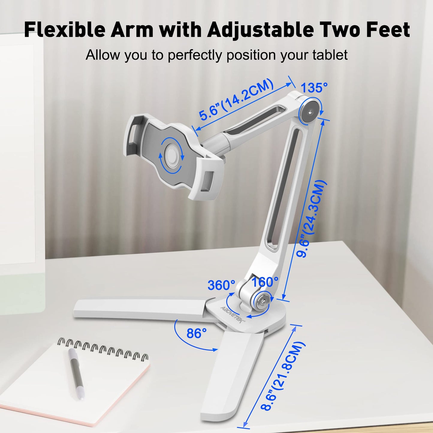 AboveTEK Under Cabinet iPad Mount, 3 in 1 Highflex 360° iPad Wall Mount for Kitchen, Tablet Celling Under Counter Holder, Kitchen iPad Stands Fits 4.7" to 13.5" iPad, Mini, Air, Surface Pro - White