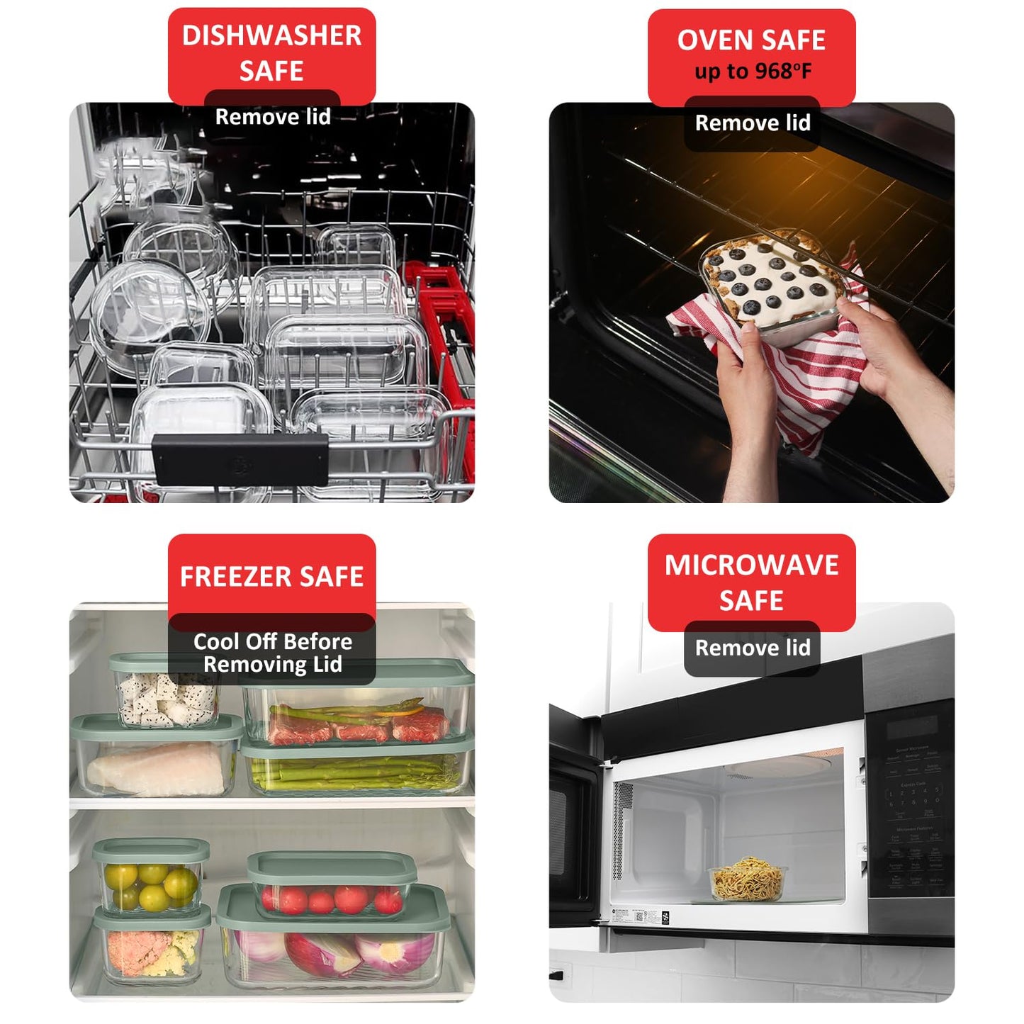 EATEX 14 Pack Glass Meal Prep Containers with Grooved Base, 14 Stackable BPA Free Glass Storage Containers with Lids for Lunch, Pantry, and Kitchen - Microwave, Dishwasher Freezer & Oven Safe - Sage