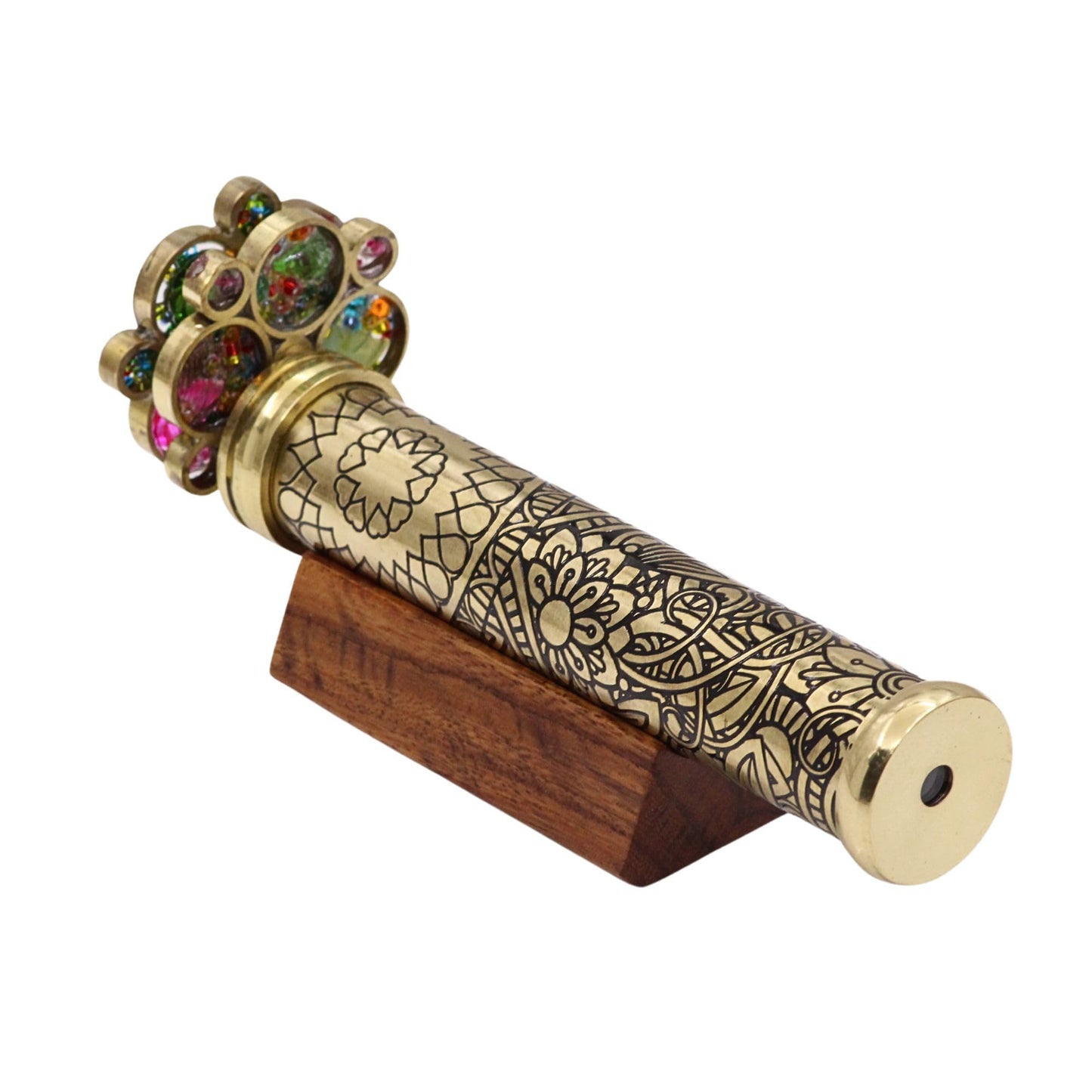 RII Handcrafted Etched Floral Pattern Lacquered Brass Kaleidoscope Includes Two Separate Turning Wheels-A Unique Gift to My Son, Grandson, Daughter. (6.5"x1")