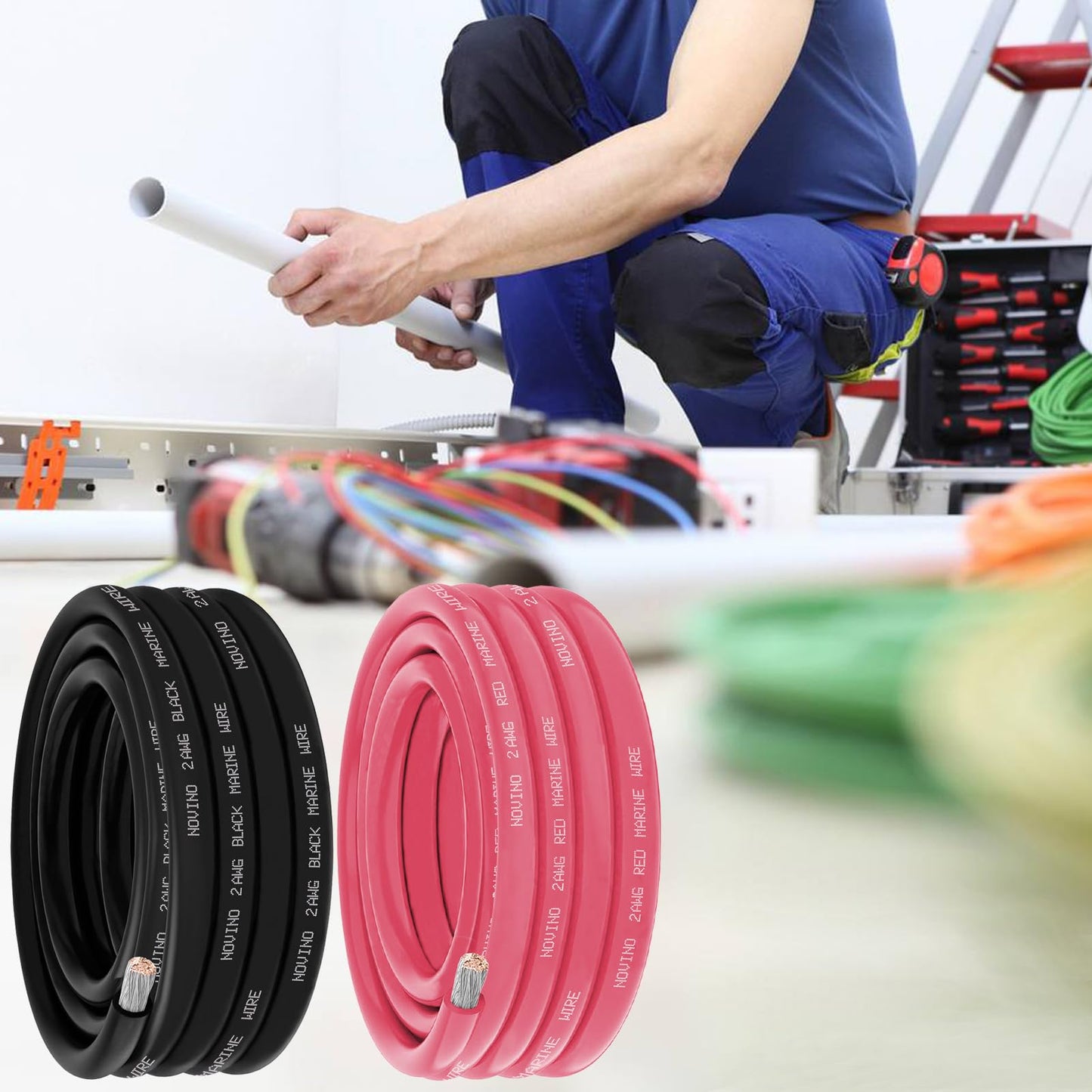 2 Gauge Maine Wire Include 2 Gauge 20FT Black & 20FT Red,2AWG Marine Grade Wire Oxygen-Free Tinned Copper Electrical Cable for Boat Automotive RV Camper Trailer Speaker Lighting Outdoor