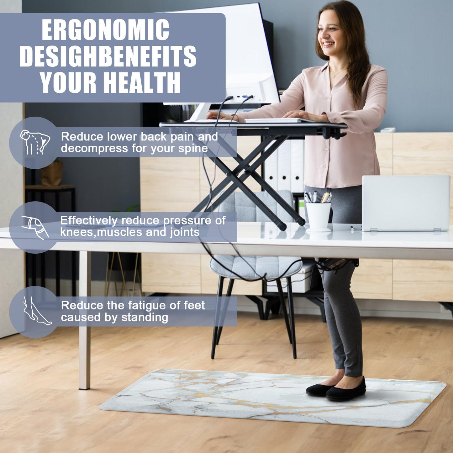 WEZVIX Anti Fatigue Kitchen Rugs and Mats 2 PCS, Comfort Cushion Mat Set, 1/2 Thick Non Slip Kitchen Floor Rug Waterproof Cushioned Standing Mat for Floor Office Sink Laundry,(17.3"x29"+17.3"x47")