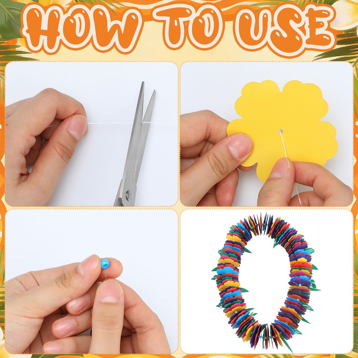 Yunlly Hawaiian Lei Making Craft Kit Makes 24 Paper Flower Necklace VBS Vacation Bible School Supplies Flower Luau Crafts for Hawaiian Luau Tropical Party Decoration DIY Craft (Chic Style)