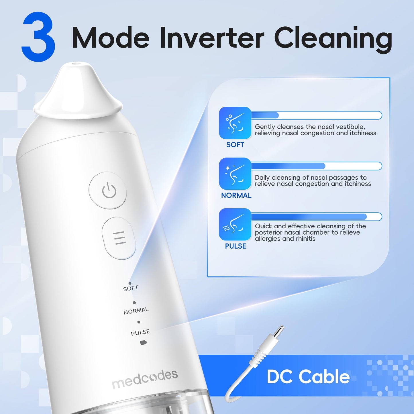 Medcodes Nasal Irrigation System, Cordless Pulsating Sinus Rinse Bottle, Nasal Rinse Machine for Sinus Relief & Nasal Care, Electric Neti Pot Nose Cleaner with 30 Salt Pods Nasal Wash Kit