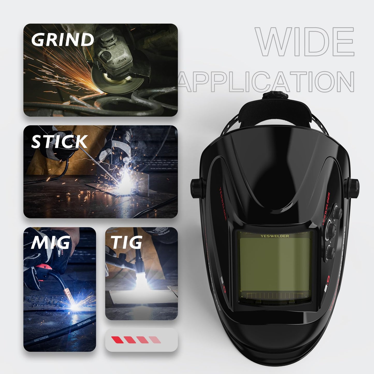 YESWELDER Large Viewing Screen 3.93"X3.66" True Color Solar Power Auto Darkening Welding Helmet, 4 Arc Sensor Wide Shade 3/5-9/9-13 for TIG MIG Arc Weld Grinding Welder Mask LYG-M800H