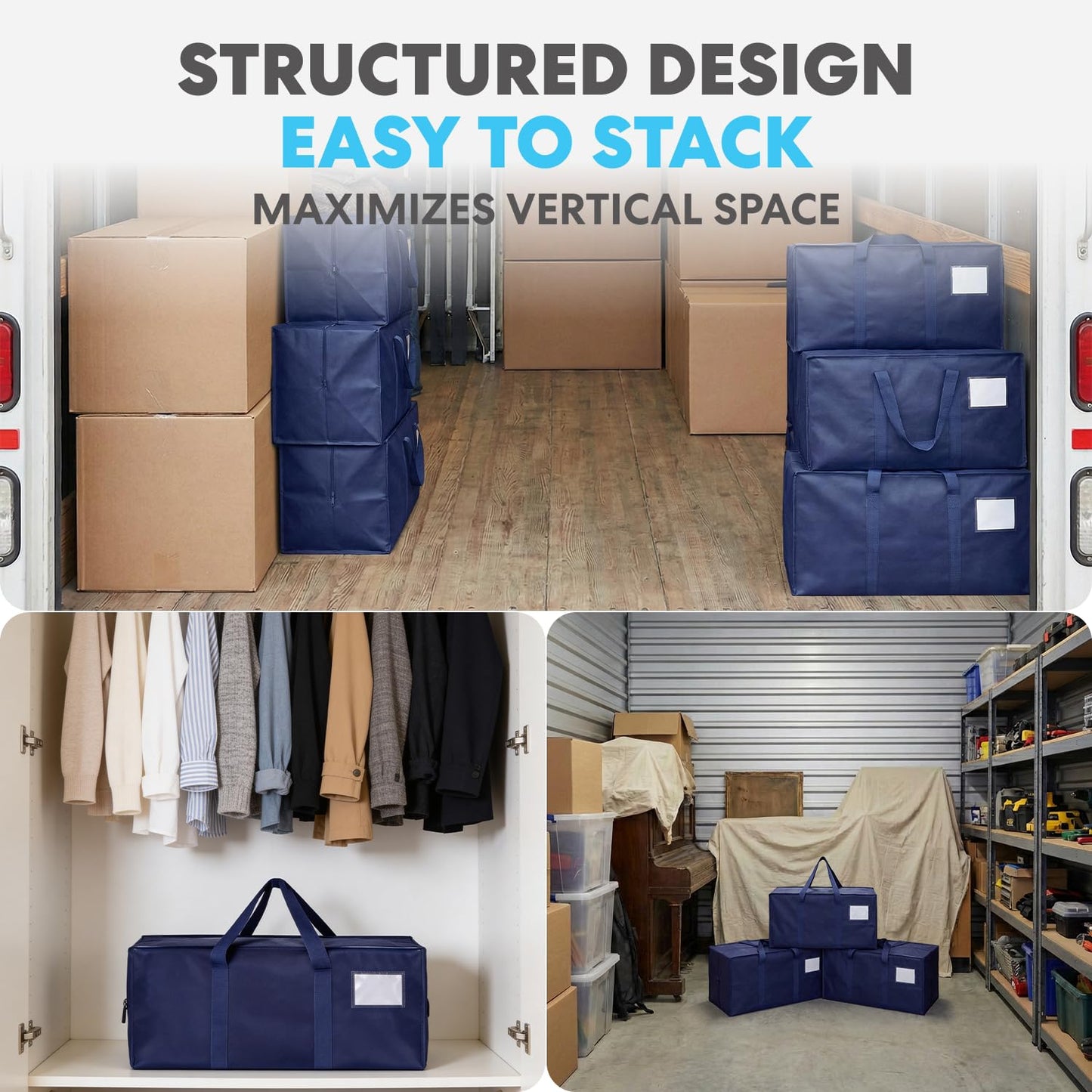 Simpli-Magic Heavy Duty Moving Bags, 12 Pack, Extra Large Reusable Storage & Relocation Bags with Carry Handles & Zipper