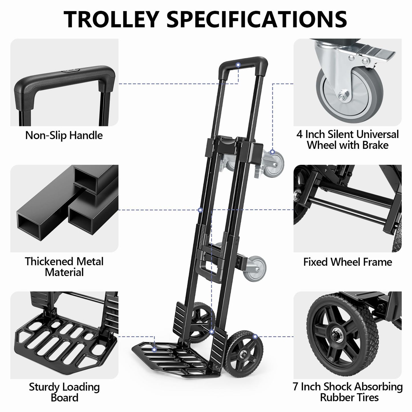 KEDSUM 3-in-1 Folding Hand Truck, 600LBS Heavy Duty Dolly Cart with Wheels, Six Wheels and Two Wheels Convertible Dolly Cart for Office,Home Moving, Simple Conversion