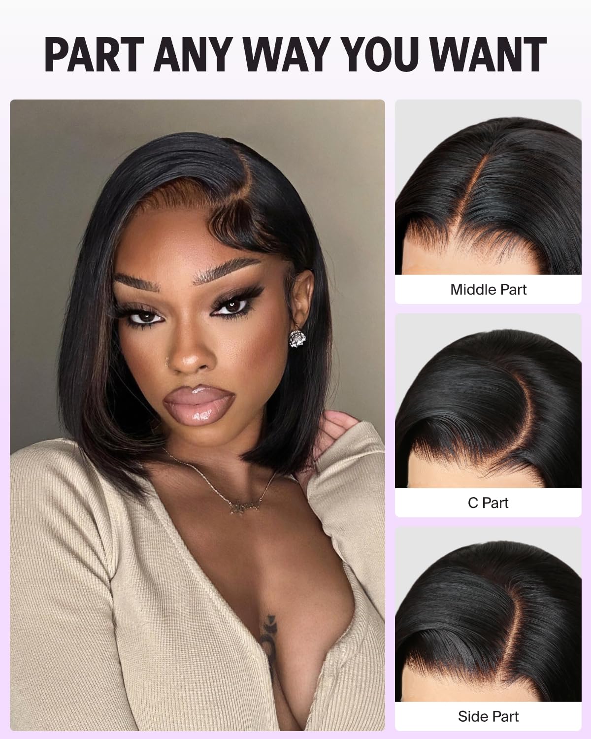 Megalook hair Short Bob Wig Human Hair 13x4 HD Lace Front Wig Human Hair Pre Plucked with Baby Hair 210% Density Natural Black Straight Bob Wigs Human Hair for Black Women 10 Inch