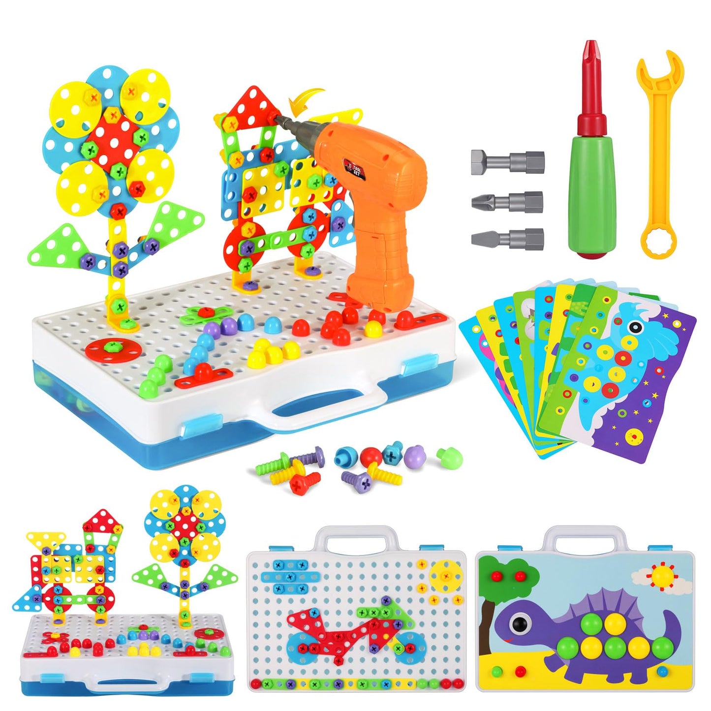 224 Piece STEM Building Set for Kids, Mosaic Drill Set Creative Puzzle Toy for Boys and Girls 4 5 6 7 8 Years Old, Design Drill Game Puzzle Block for Preschool Children Gift