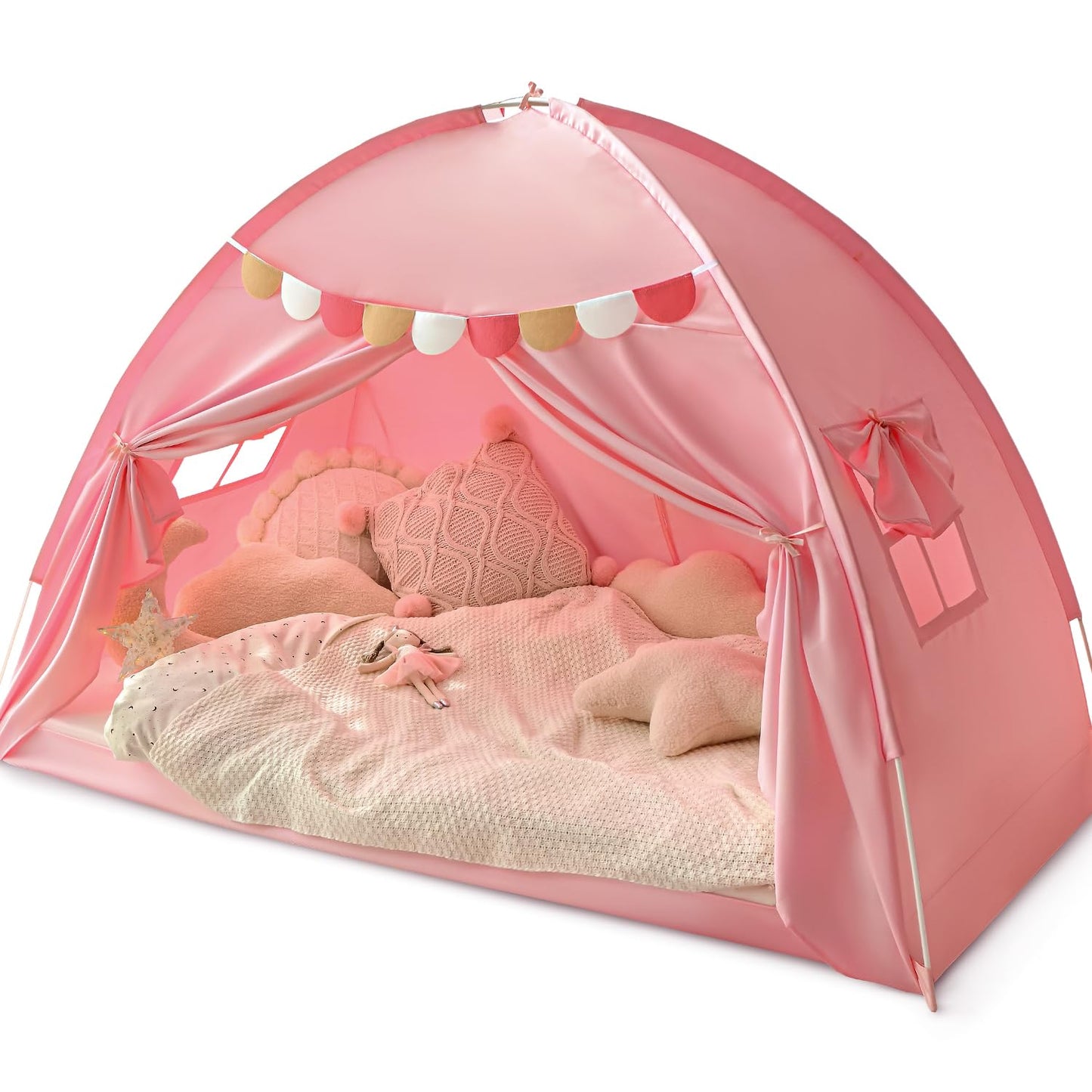 Razee Twin Bed Tent for Kids, Twin Size Bed Tents Indoor Toddler Canopy Privacy Playhouse on Bunk Sleep Inside Drafty Room for Girls, Pink, Kid House Toys for Girl Birthday Gift