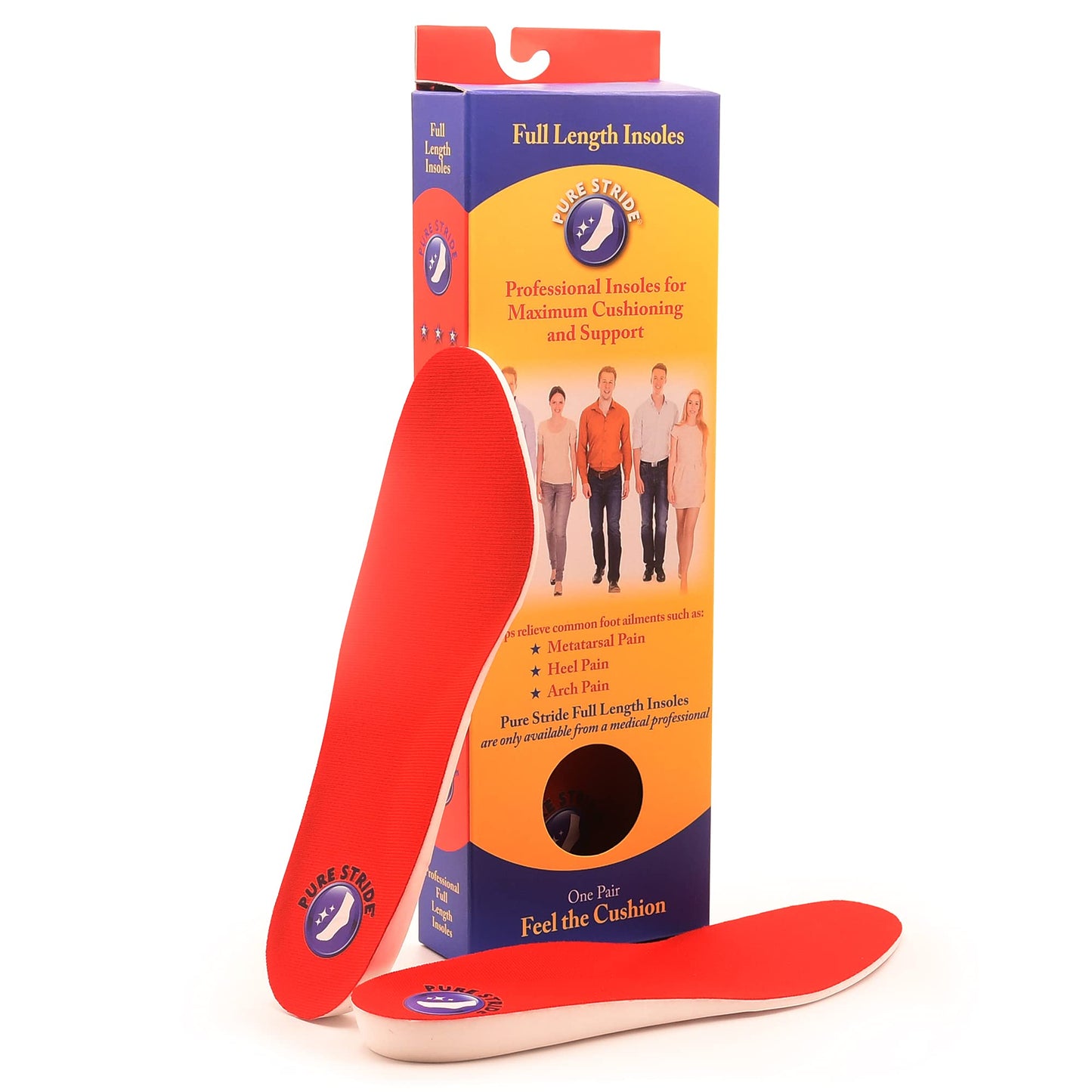 Pure Stride Professional Full Length Insoles, Comfort Insoles, Shoe Insert & Support for Metatarsals, Flat Feet - Pain Relief for Plantar Fasciitis, Arch, Heel - 1 Pair, Men's 3-3.5, Women's 5-5.5