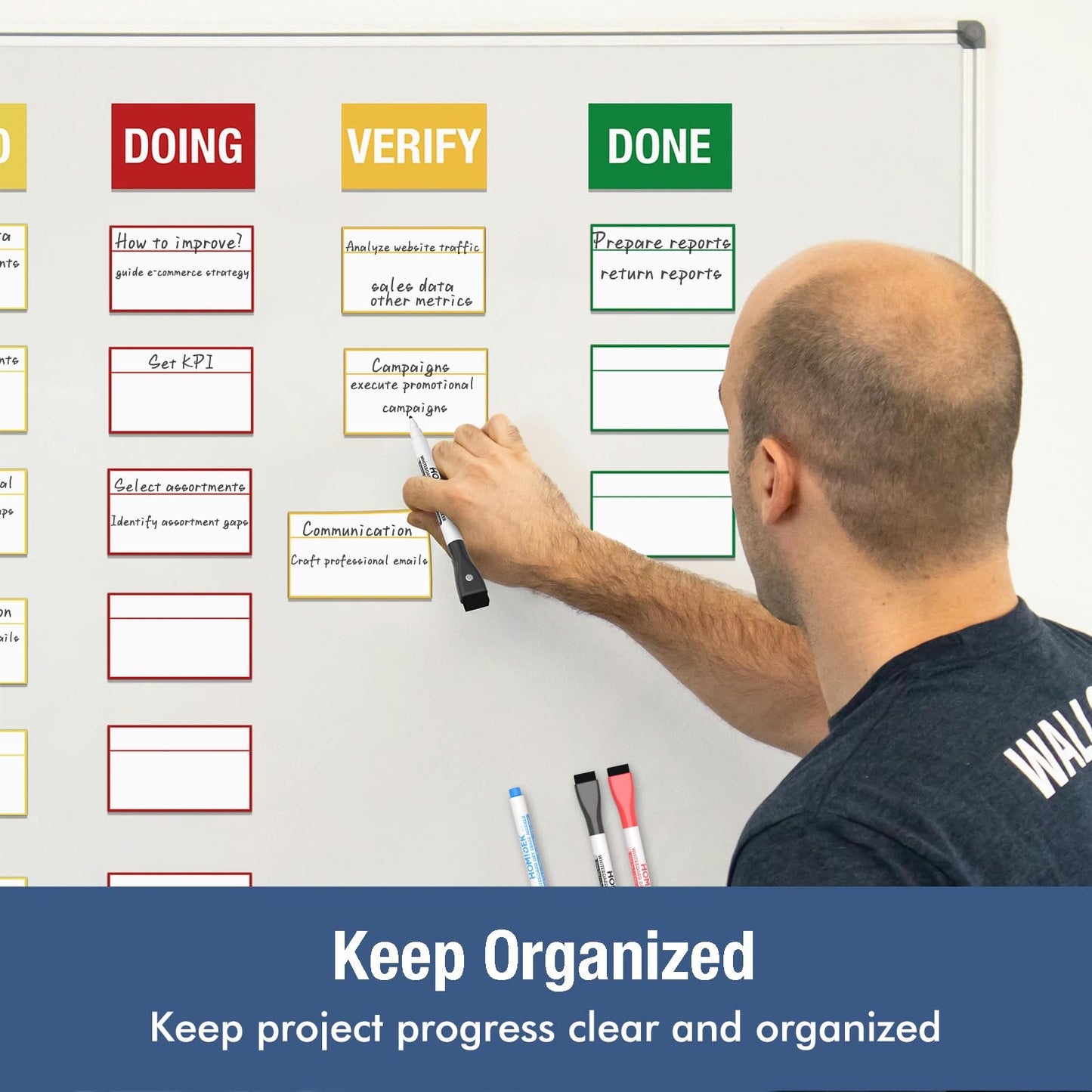 HOMiDEK Magnetic Kanban Board Scrum Card, 5x3 Dry Erase Magnet Label, Reusable Planning Card Agile Board Kit for Whiteboard, Metal Board or Any Magnet Friendly Surface - 4 Markers Included