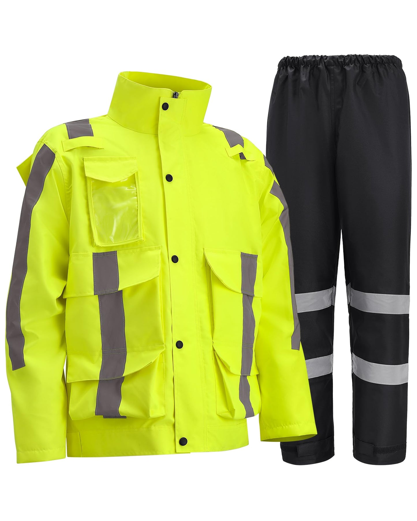 Oumurs 300D Reflective Hi Vis Rain Jacket Safety Rain Suits for Men Women Class 3 High Visibility Waterproof Rain Jacket & Pants with Inner Mesh Lining,Rain Gear Work Construction Safety Hoodie