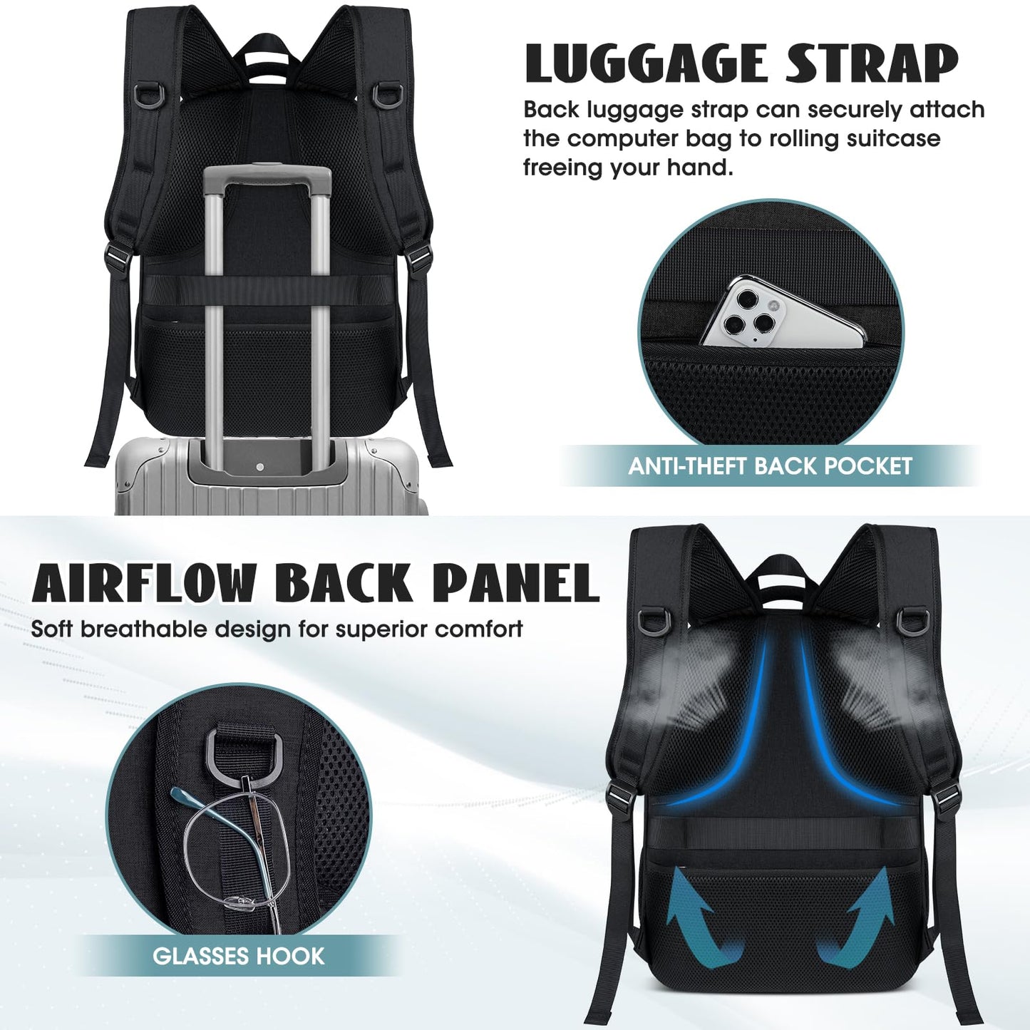 Travel Laptop Backpack, 17 Inch Extra Large Laptop Backpack with USB Charging Hole 45L Anti Theft Travel Backpack Water Resistant College Business Computer Bag Fit 17.3 Inch Laptop for Men Women Black