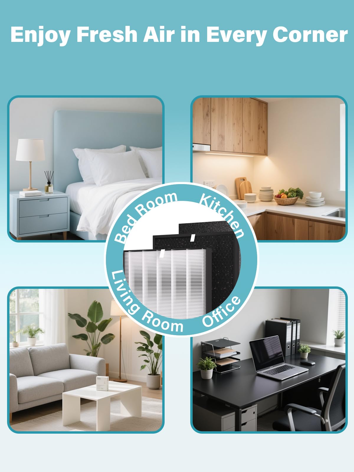Oxyvera 2000 Replacement Filters Compatible with Air Doctor AD2000 & AD2000i Air Purifiers, Includes 1 Premium Filter, 2 Carbon Filters & 4 Pre-Filters, Compare to Part # ADF2001 ADF2002 ADF2003