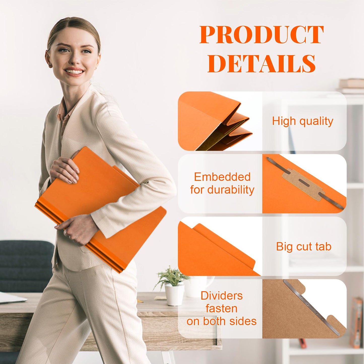 Skyygemm 24 Pcs Classification Folders Bulk 1 Divider File Folder with Fastener 2 Prongs Pressboard Employee Folder with 3.5 Inch Expansion for Standard Medical File,Document,Office Report (Orange)