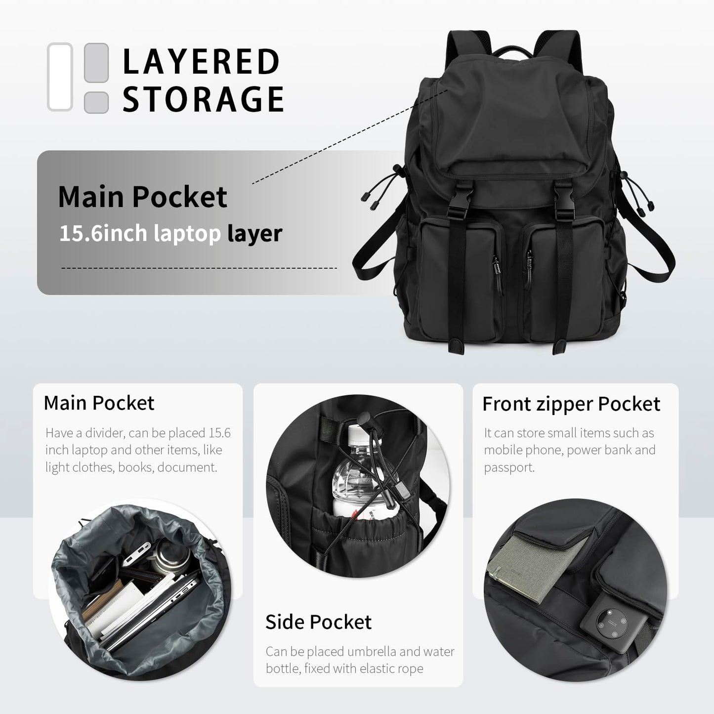 BJIAX Vintage Laptop Backpack for Men & Women, 30L Functional Stylish Backpack with Stretchy Side Pocket Design, Water Resistant College Work Commuter Travel Backpack Fits 15.6 Inch Tablet, Notebook