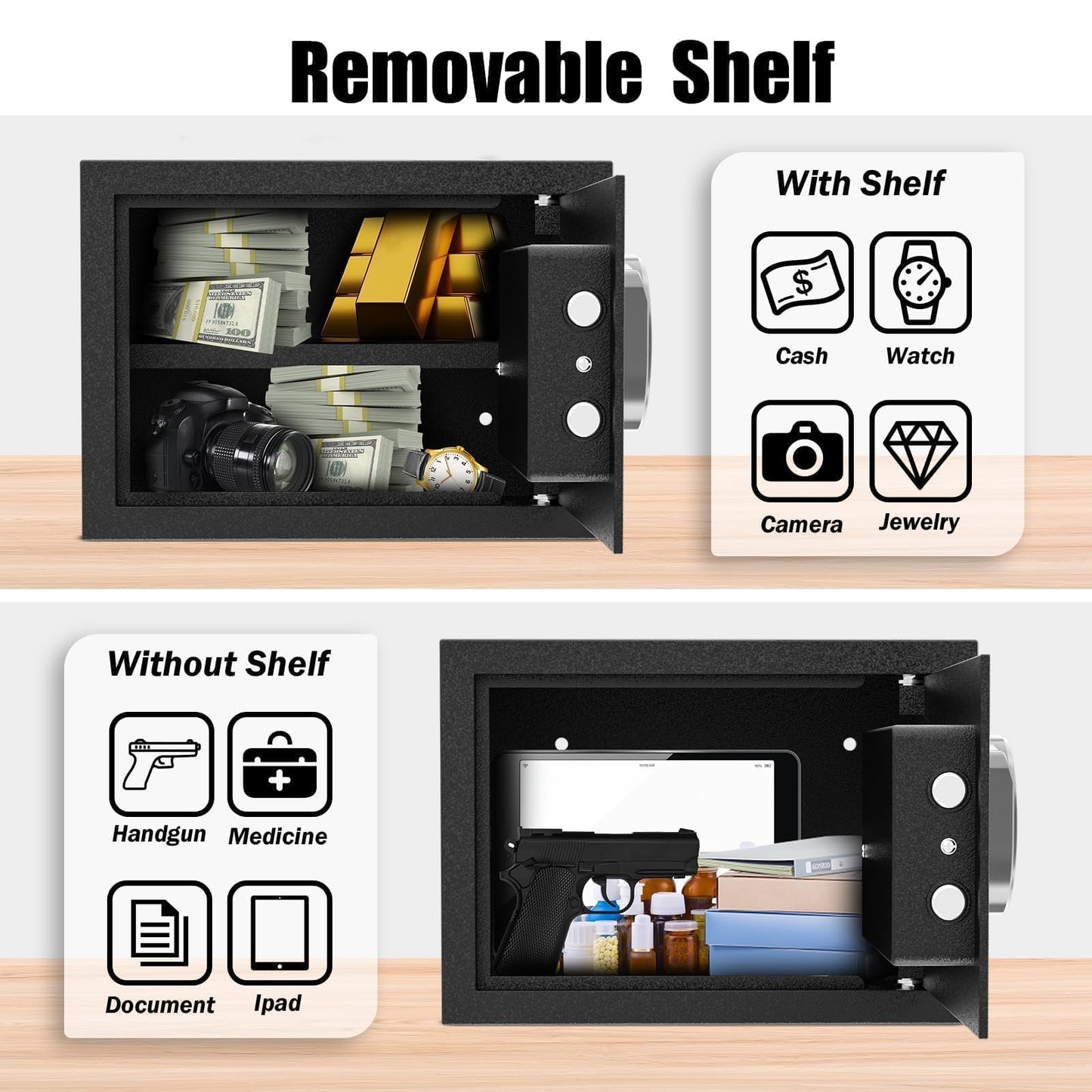[ 1.2 Cu.ft. ]PATRON Safe Box with Key,Digital Security Home Safe,Cabinet Safes for Money Cash Documents,Wall Safes with Electronic Keypad,Removable Shelf for Office Hotel House Business,1.2 Cu.ft.
