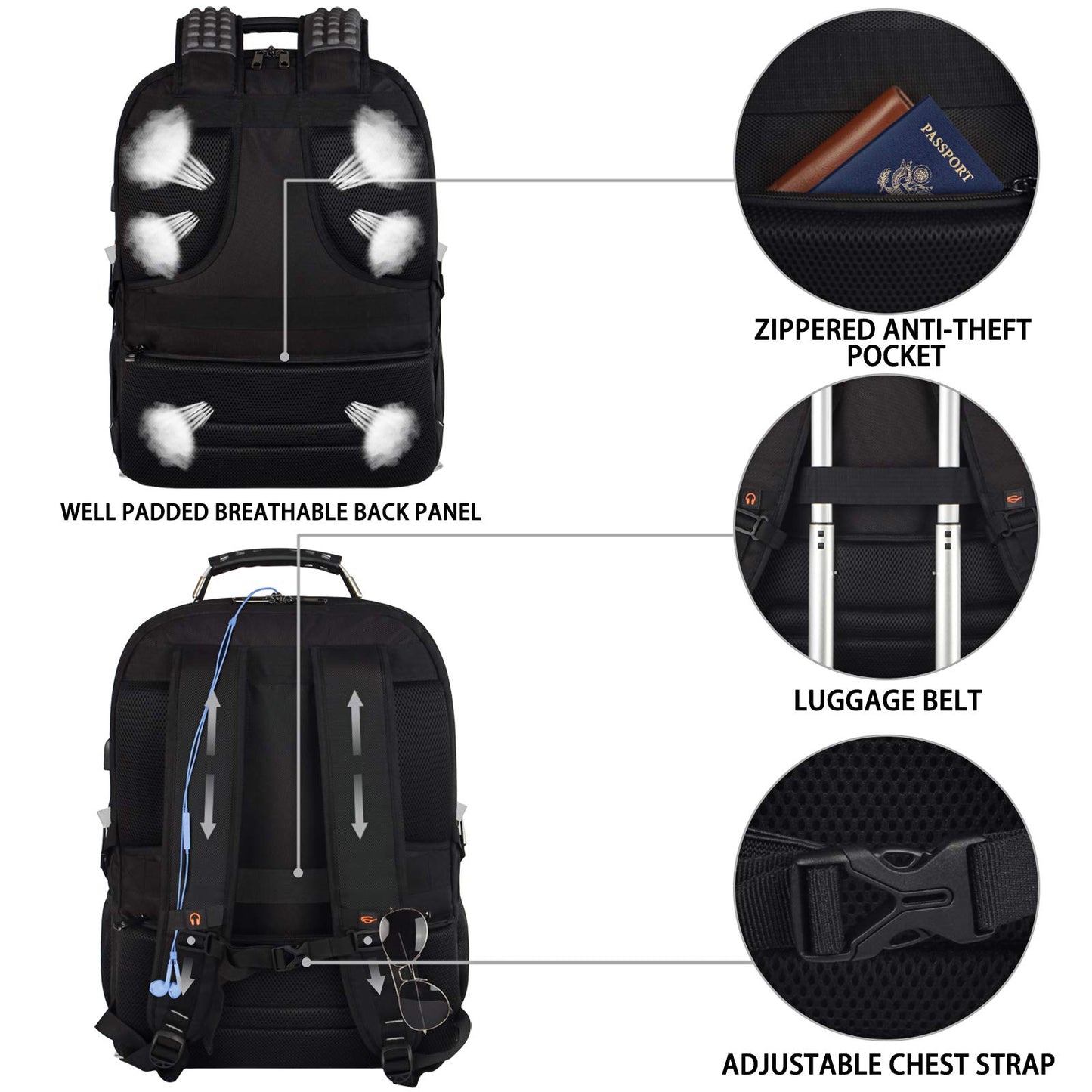 JCDOBEST 18.4 inch Gaming Laptop Backpacks with USB Charging Port, Big Capacity TSA Friendly RFID Anti Theft Pocket College Heavy Duty Computer Work bag for Men