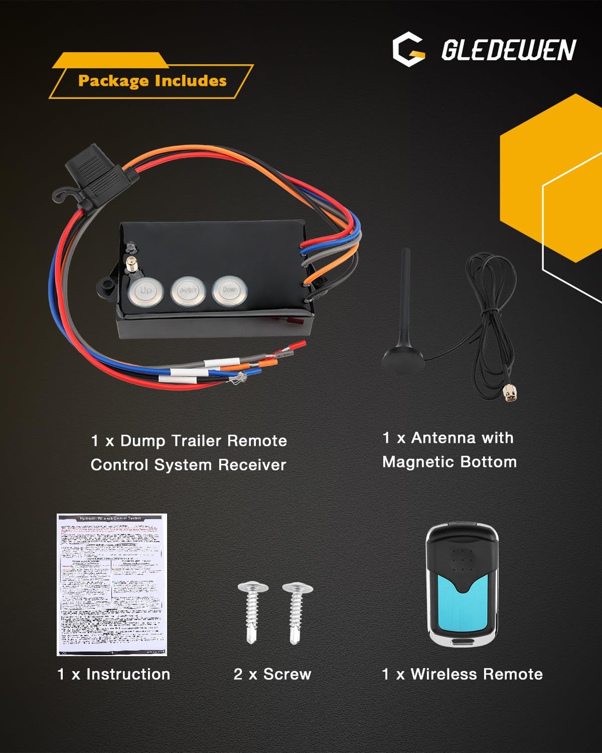 Gledewen Wireless Dump Trailer Remote, 12 Volt Hydraulic Lift Winch Tilt, Dump Trailer Wireless Remote Control Kit, Hydraulic Wireless Remote Dump Trailer Controller, 50-100ft Operating Range, G3-H01