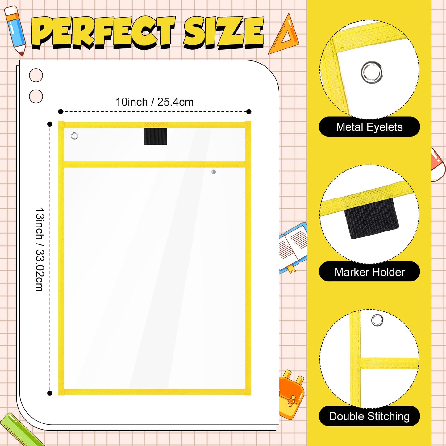 80 Packs Dry Erase Pockets Reusable Plastic Sleeves Dry Erase Ticket Holders Sheet Protectors Job Ticket Folders Teacher Supplies 10 x 14 Inch for Classroom School Office Home Student Teacher Tools