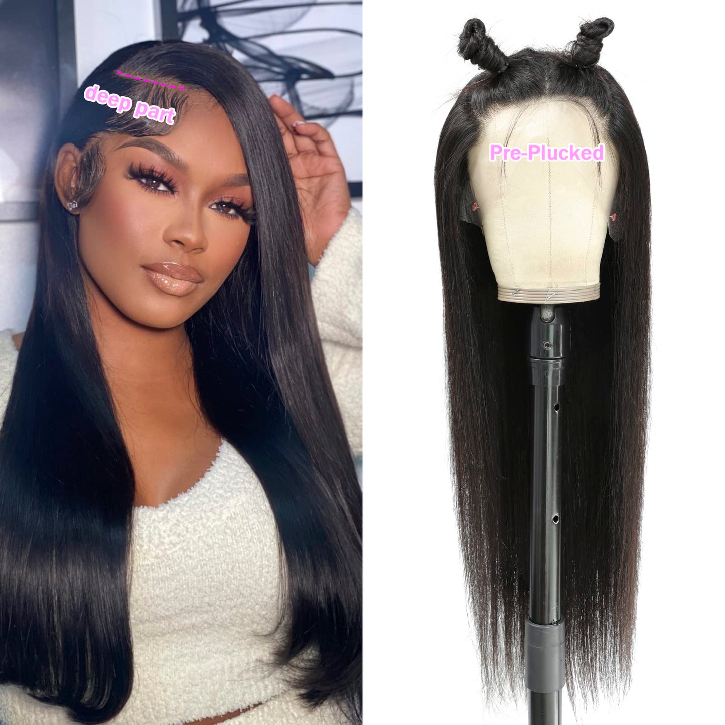 13x6 Lace Front Wigs Human Hair Pre Plucked 180 Density 24 Inch Straight Lace Front Wigs HD Lace Frontal Wigs Human Hair for Women Natural Black with Baby Hair Glueless Wigs