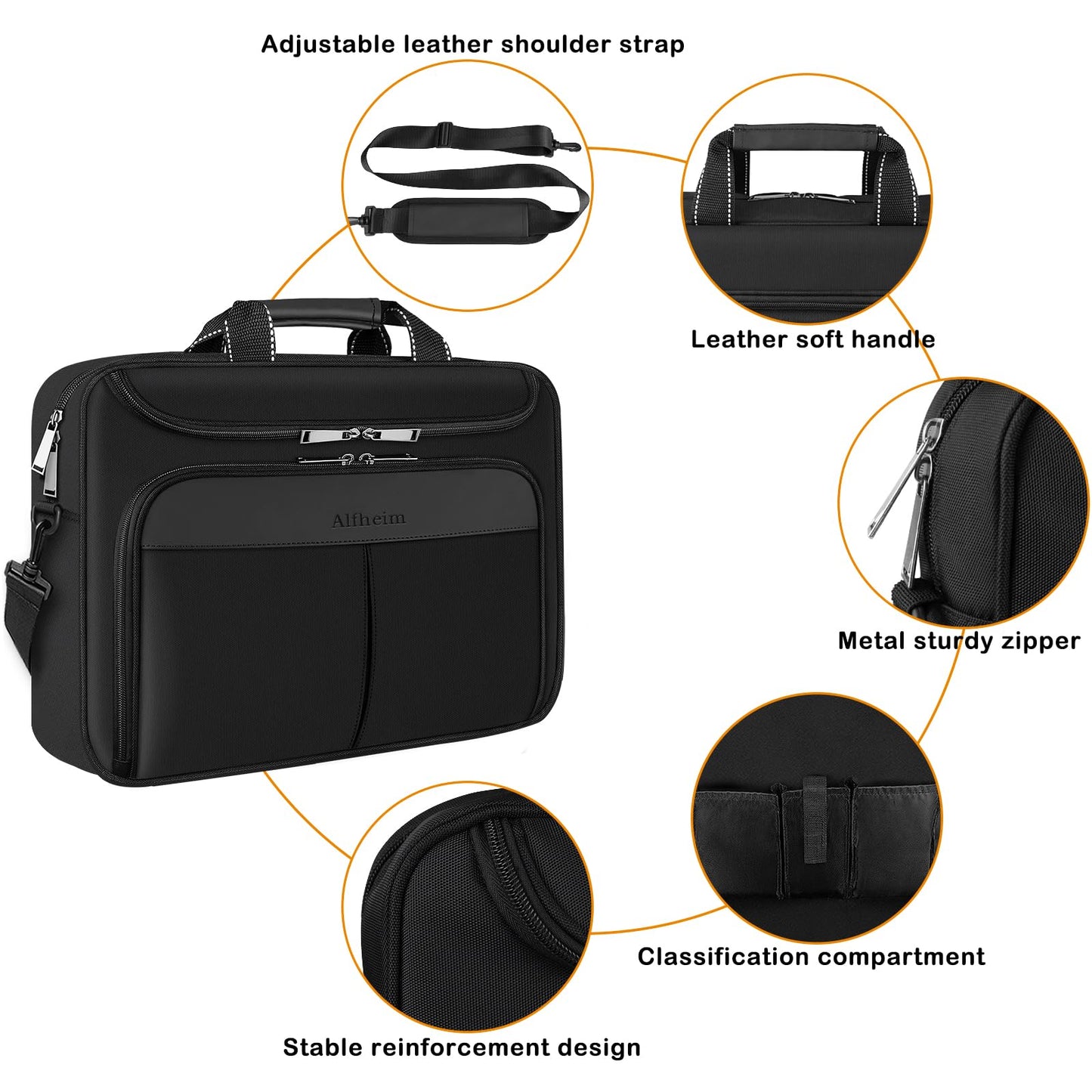 Enkinil 17-17.3 inch Laptop Briefcase, Waterproof Messenger Bag for Men with Reinforced Shoulder Strap & Padded Handle, Business Travel Laptop Bag, Compatible with HP ZBook ThinkPad DELL Inspiron