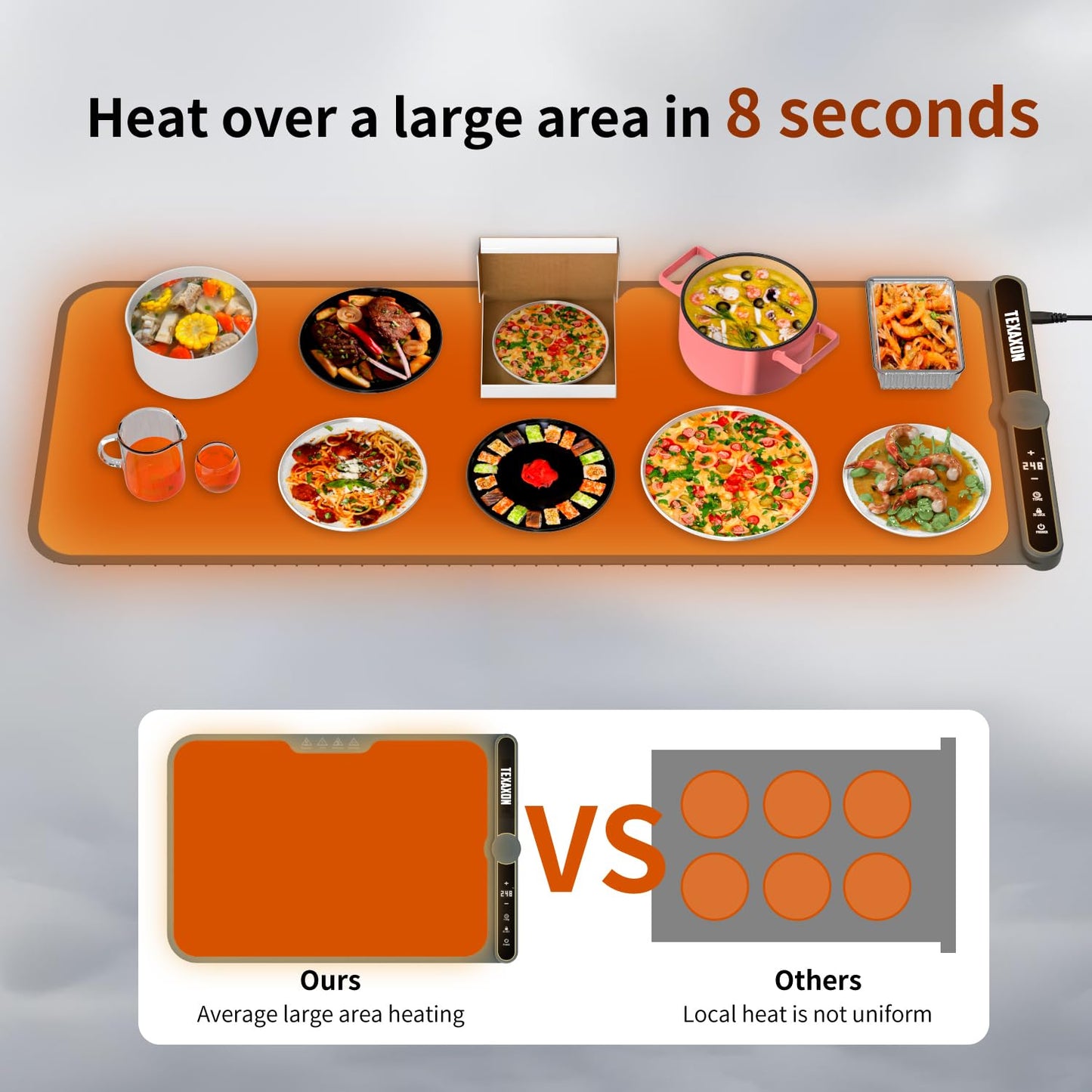 "Texaxon Warming Mat For Food XXXL 550 watts (40" x 15")- Roll Up Electric Silicon Warming Tray For Food - Buffet Servers And Warmers -Fast Heating For Buffets Party & Home And Kitchen, Chafing Dishes
