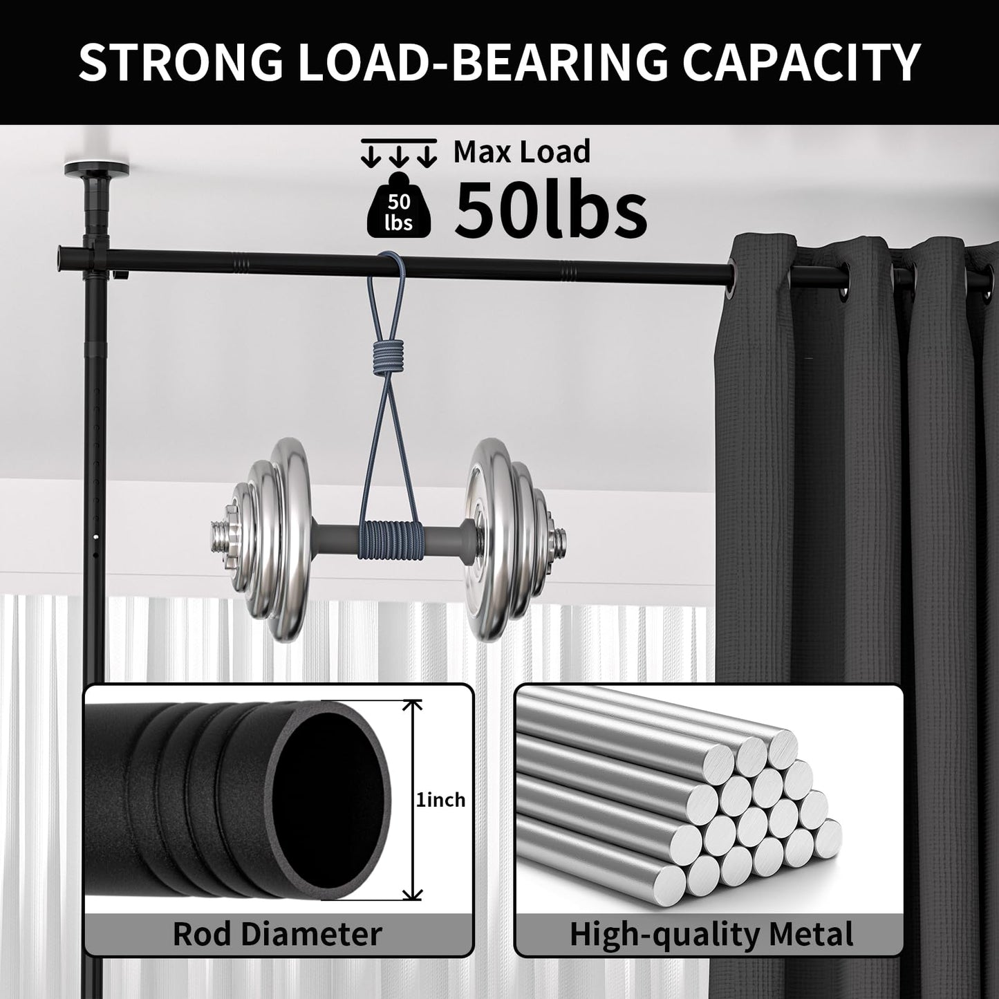 Room Divider Curtain Rod, No Drilling Wall Divider for Room Separation, Adjustable 48-120in (H) 30-70in(W), Heavy Duty Floor to Ceiling Tension Rod Divider, for Temporary Privacy Wall Divider-Black