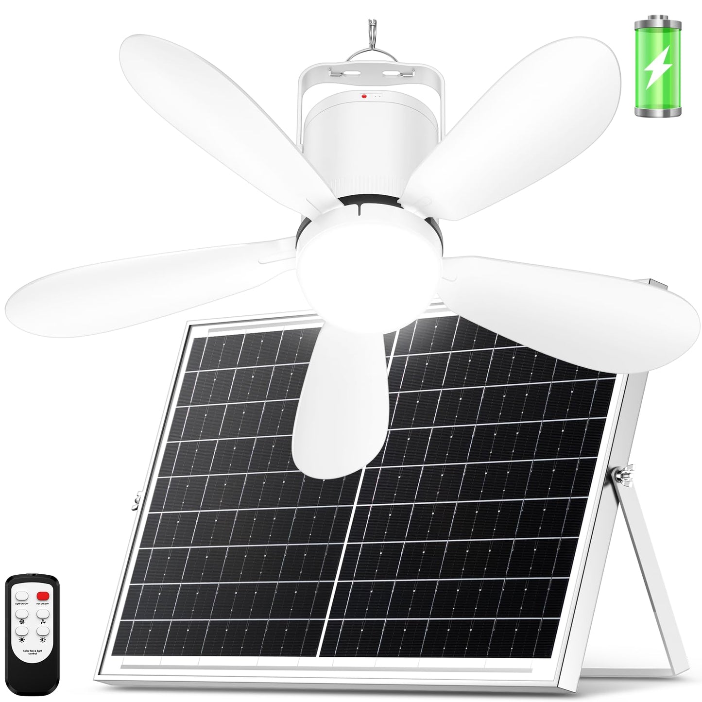 ZIZIWIN 21” Solar Ceiling Fan Light, 30W Solar Powered Portable Gazebo Fan with Remote, Wireless Battery Operated Ceiling Fan Light Outdoor, for Camping RVs Tent Patio Canopy Chicken Coop Outside