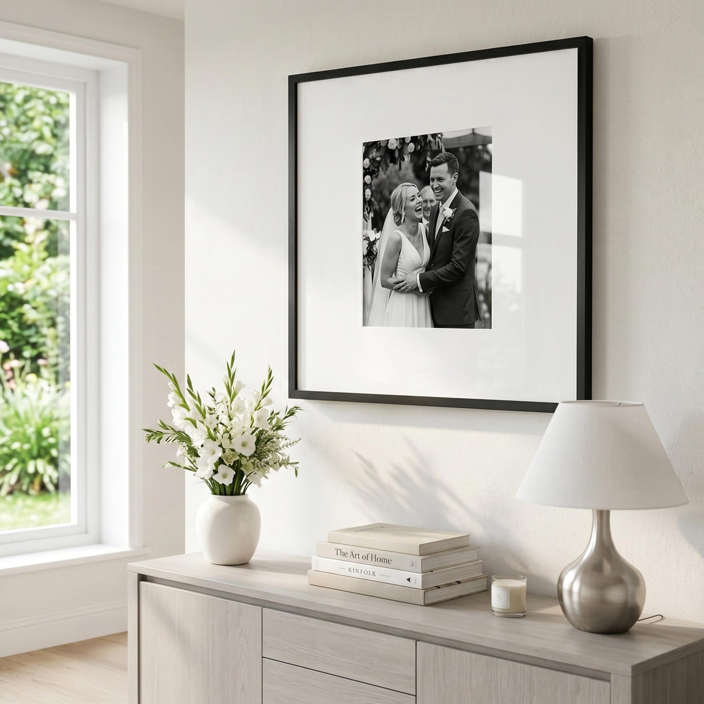 Americanflat 24x24 Picture Frame with Polished Plexiglass - Use as 11x14 Frame with Mat or Display 24x24 Photo Without Mat - Streamline Collection - Thin Border Square Frames for Wall Display - Black