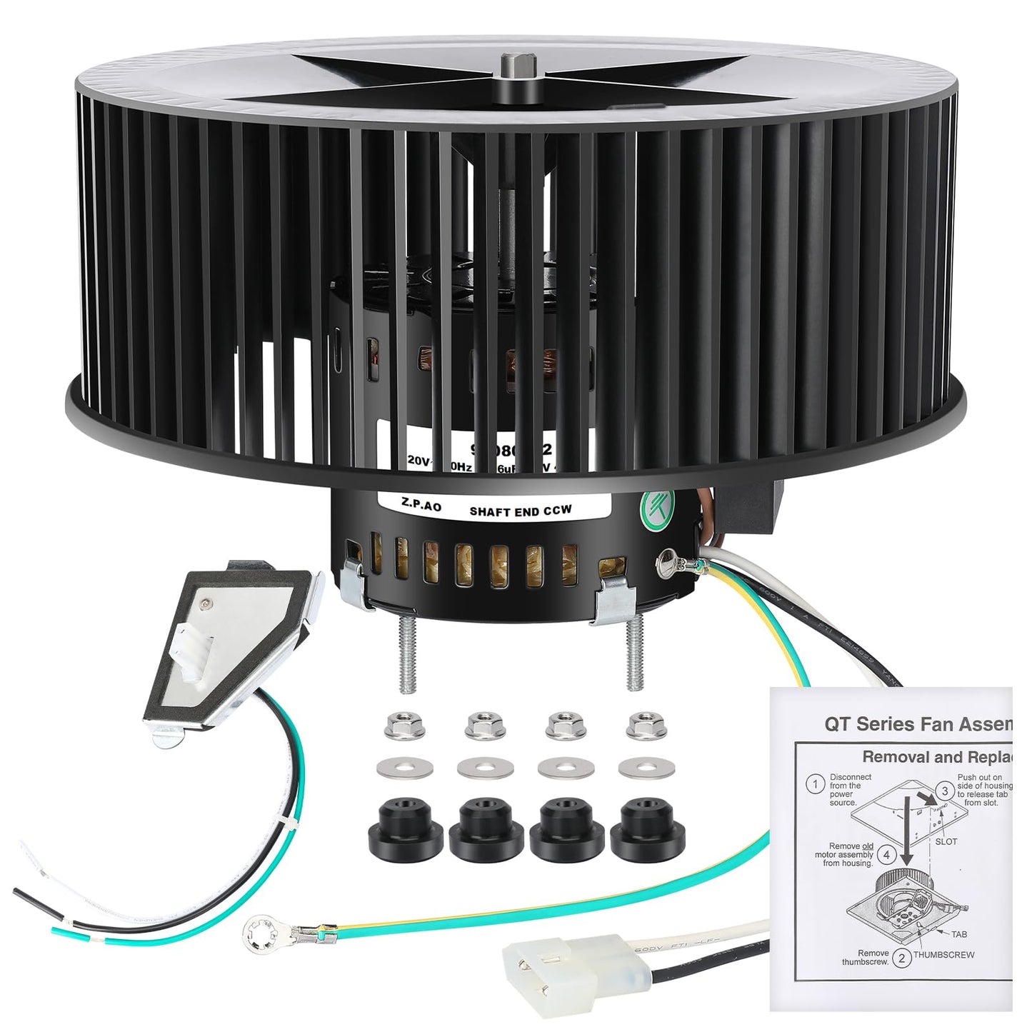 S97018218 Exhaust Fan Motor & Blower Wheel, Fits QTXEN110, QTRN110, QT110 Series QTXE110, QTN110E, QTR110L, QTR100L, QTR110, QT110LE, QTR100, QT90L, QT90E - Replaces OEM # S97020971, S97020048