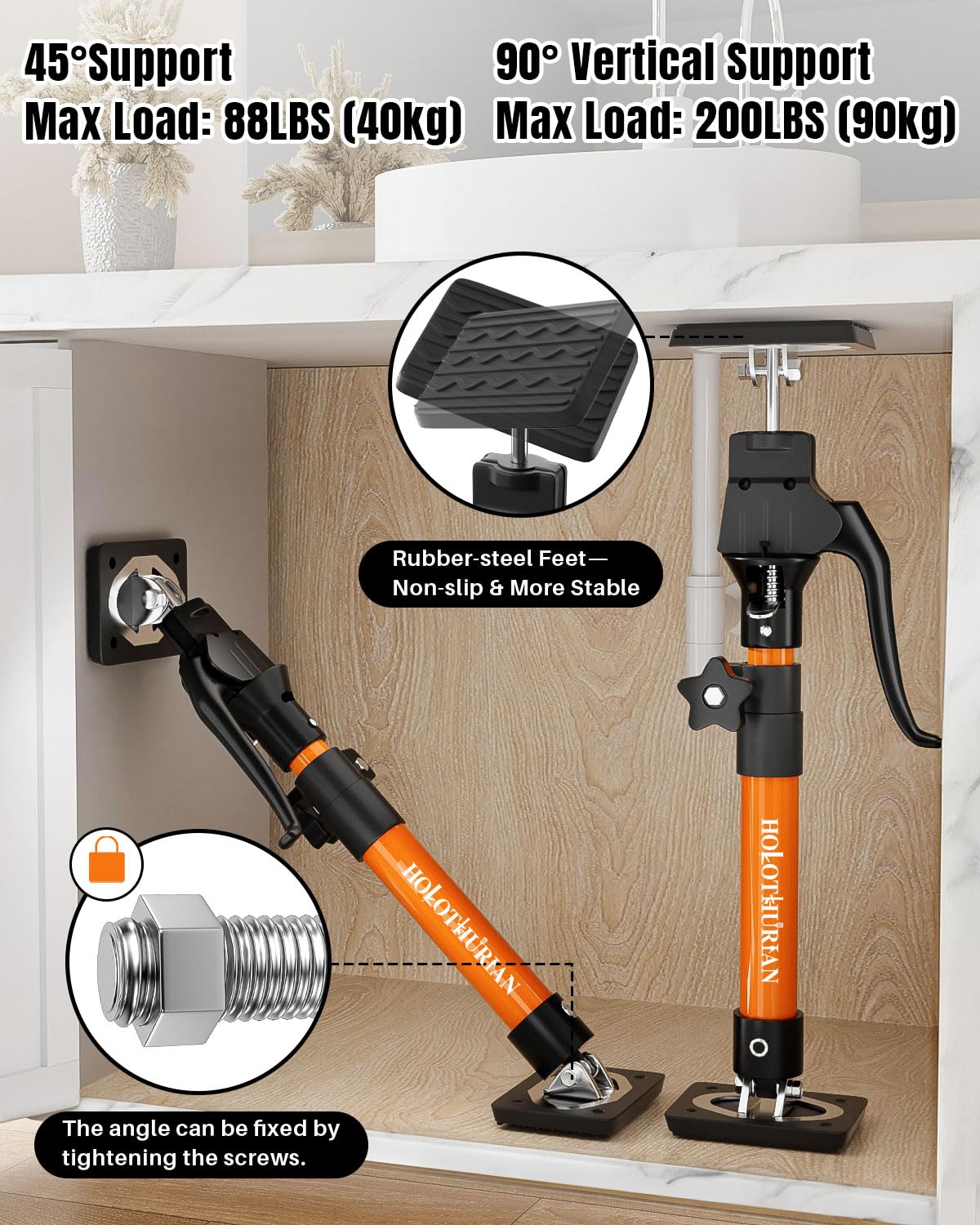 HOLOTHURIAN Cabinet Jack Support Pole, 15.8" - 23.6 inches Third Hand Tools Adjustable Support Pole, 3rd Hand Support System for Upper Cabinet Installation, 200 LB Capacity, 2-Pack