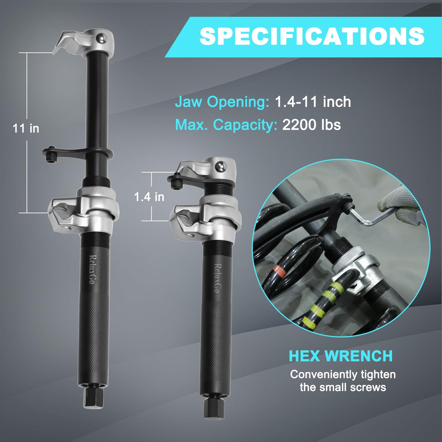 ReluxGo Coil Spring Compressor Tool Automotive 2 pcs Heavy Duty Macpherson Strut Spring Compressor Set with Safety Bracket for Car Truck ATV UTV, 2200 LB Capacity, Coil Spring Compression Tool