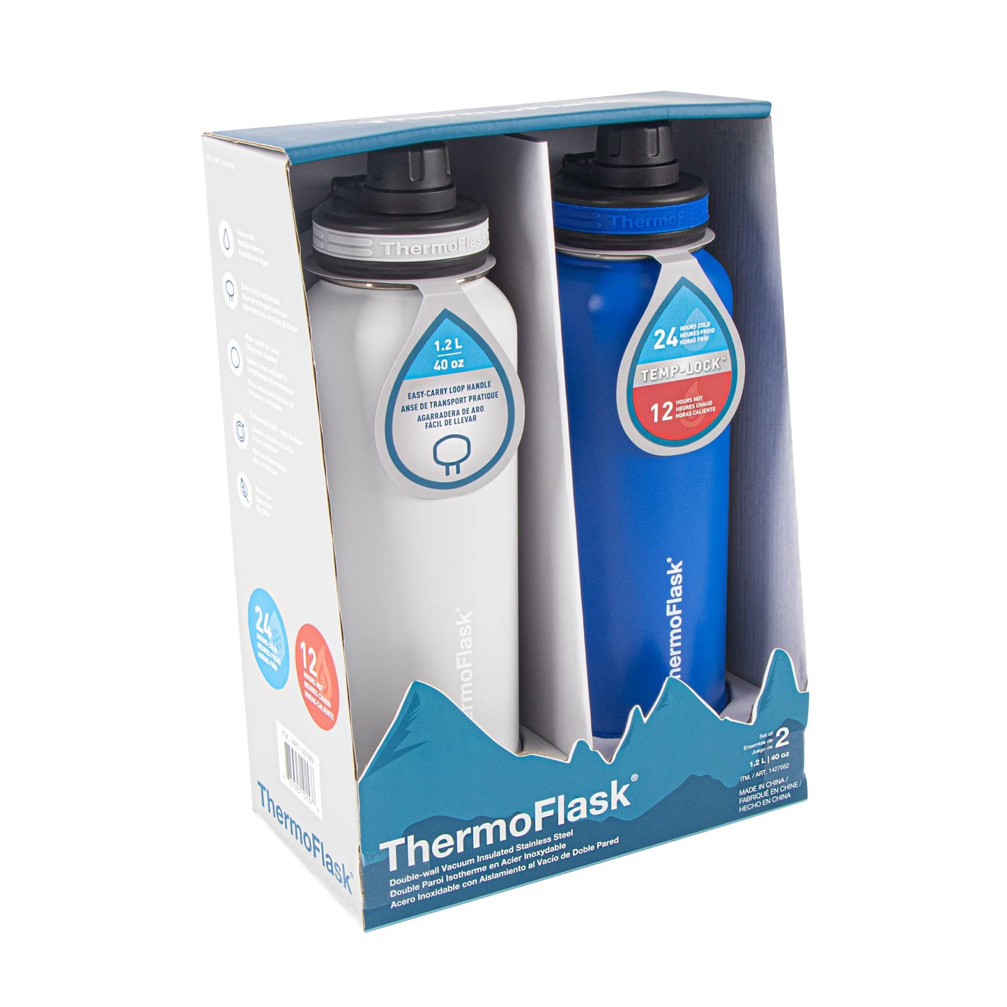Thermoflask Insulated Water Bottle with Spout Lid, 40oz, 2 Pack (Teal/Graphite)