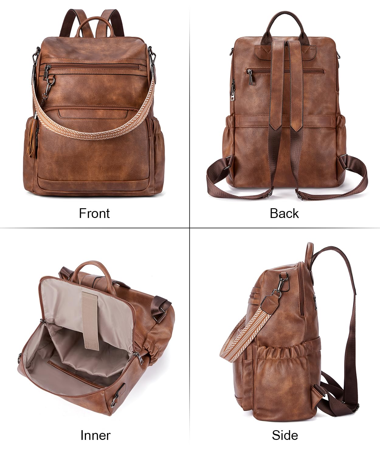 BOSTANTEN PU Leather Laptop Backpack for Women Designer Travel Backpack with Laptop Compartment Ladies Computer Shoulder Bags