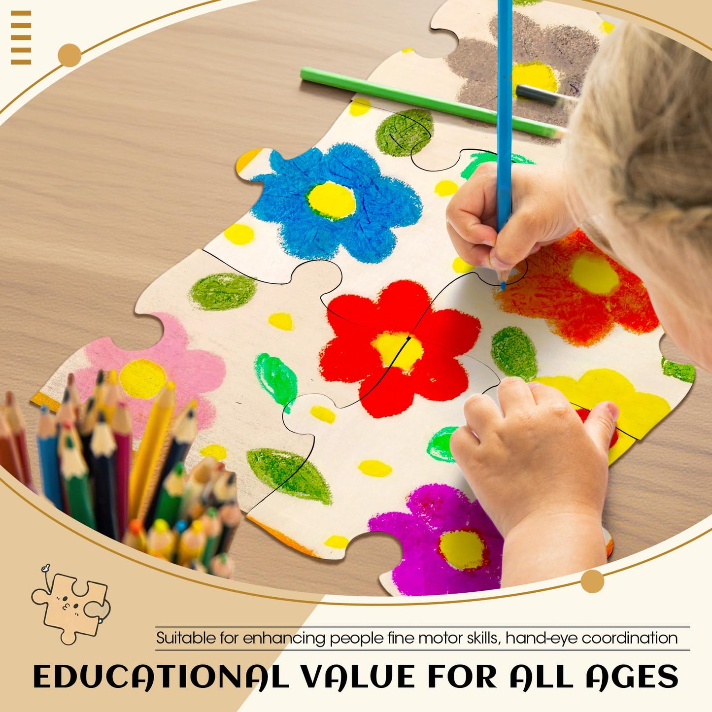 Seenelling 100 Pcs Blank Wooden Puzzle Pieces for Crafts 4x5 Inch DIY Make Your Own Puzzle to Draw on Unfinished Large Jigsaw Classroom Decor DIY Arts and Crafts Back to School Gift