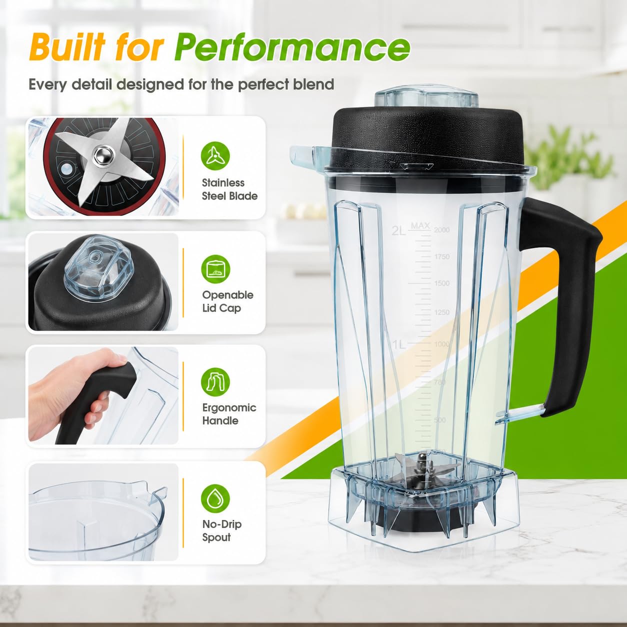 For Vitamix Blender Pitcher 64oz, Replacement Parts for Vitamix 5200 5000 6500 7500 750 Classic Explorian Vita-Prep vm0101 vm0102 vm0103 vm0197 E310