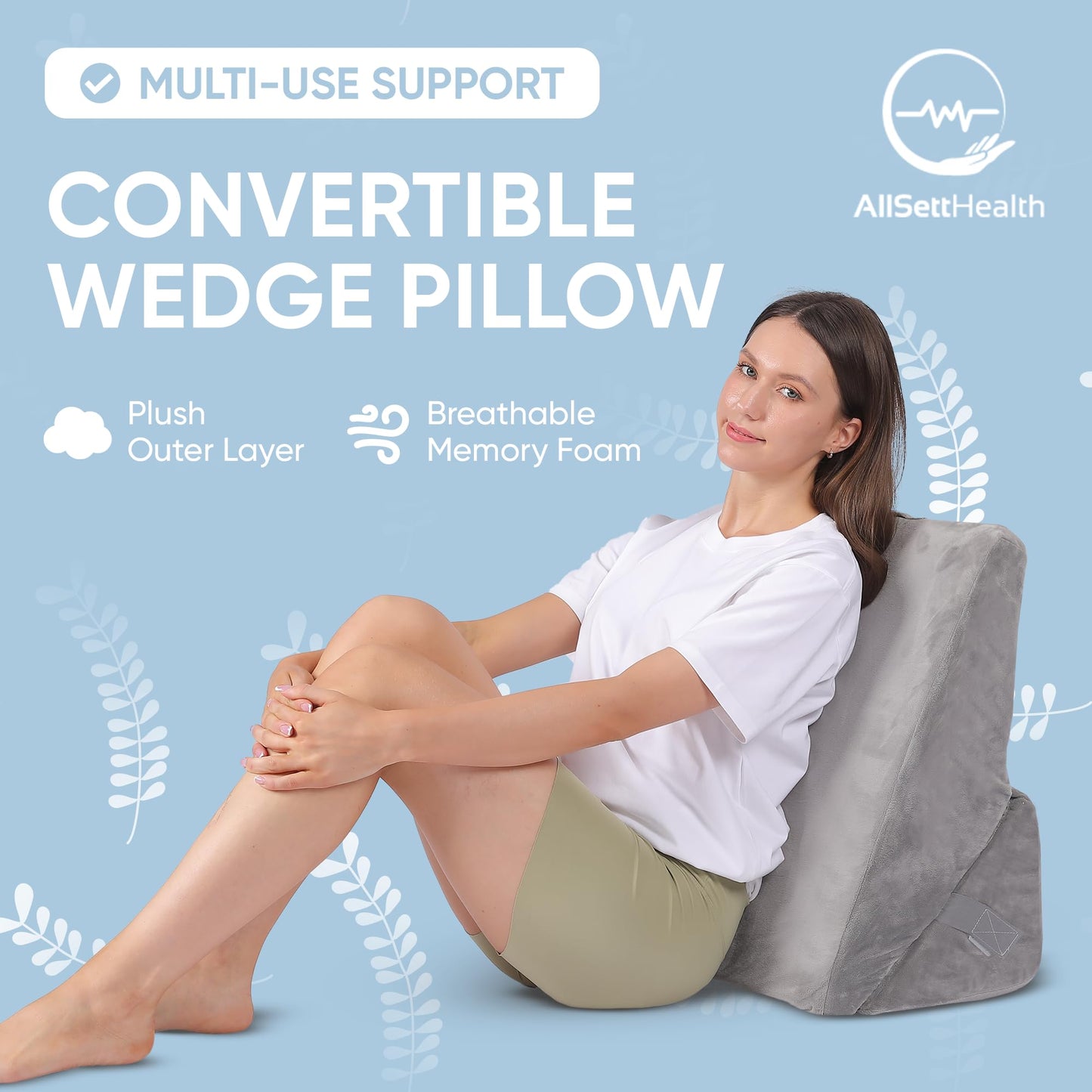 AllSett Health Adjustable Bed Wedge Pillow for Sleep Apnea, 7 in 1 Body Positioner Bed Wedge Pillow for Sleeping, Acid Reflux Pillow, GERD, Anti Snore Sleep Apnea Pillow, Heartburn
