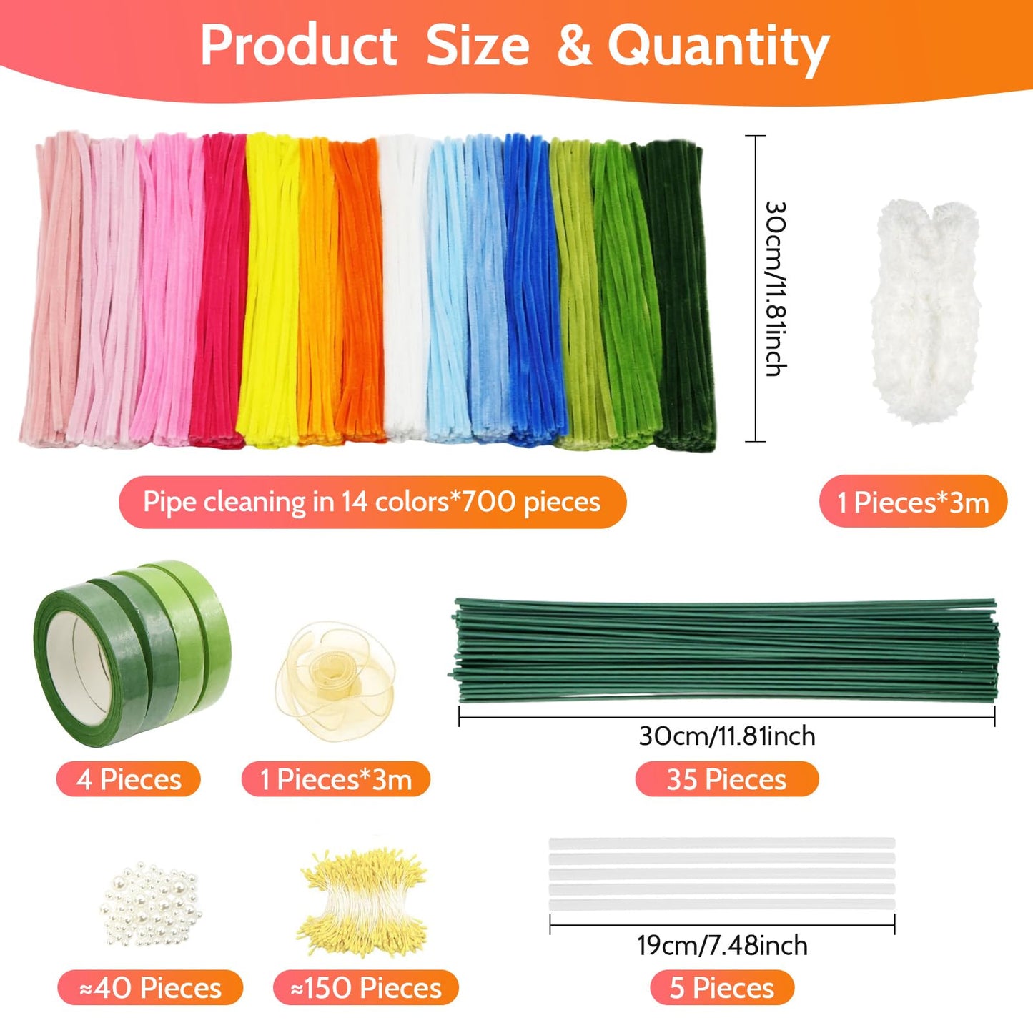 beanicus 700 PCS Pipe Cleaners Craft, Pipe Cleaners Flowers Kit with Handle, 14 Colors Chenille Stems with 18 Flowers Instruction, Art and Craft Supplies