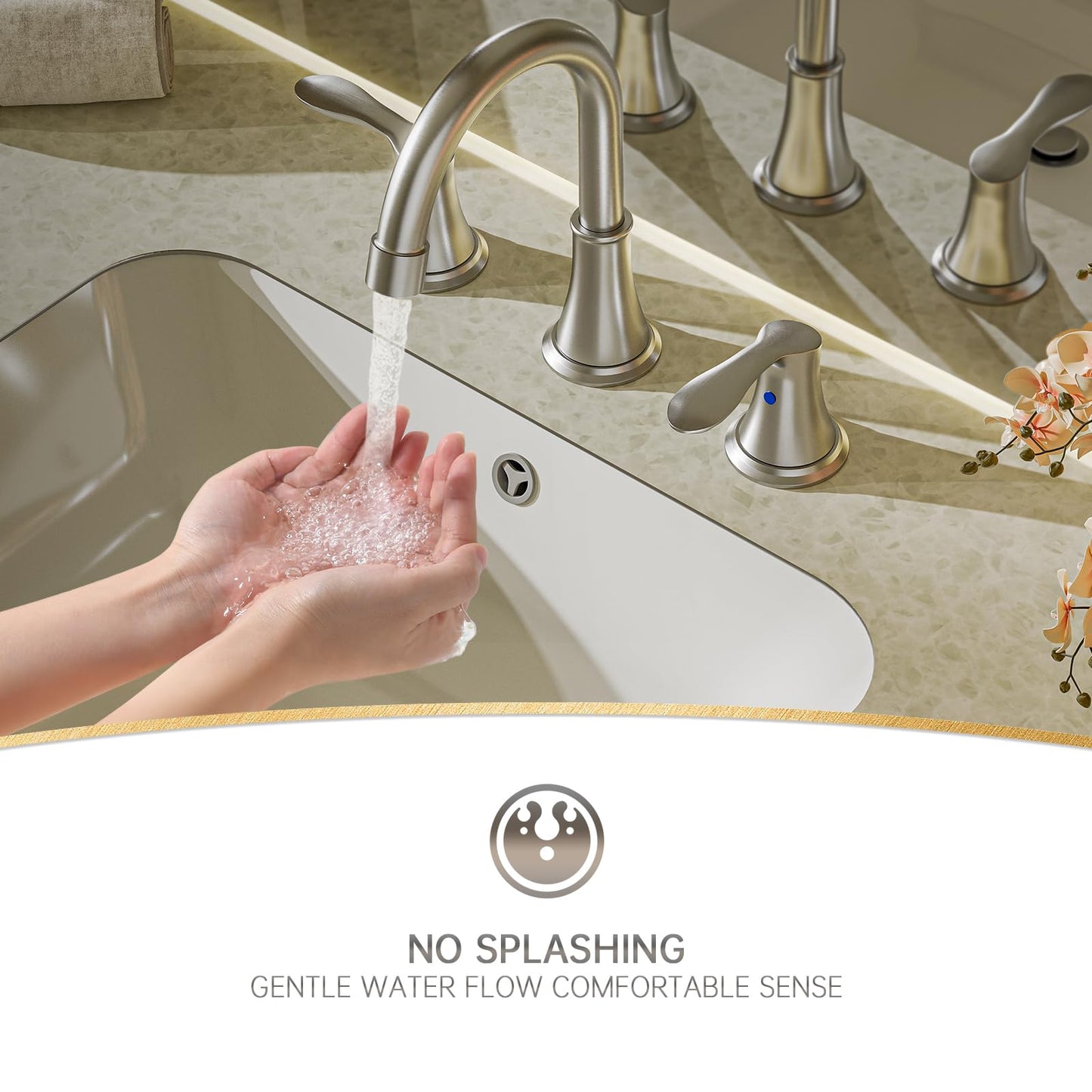 Phiestina Widespread 8 Inch 3 Holes Brushed Nickel Bathroom Faucet，Two Handles Stainless Steel Bathroom Sink Faucet with Metal Pop-Up Drain and Water Supply Lines, WFTY36-BN
