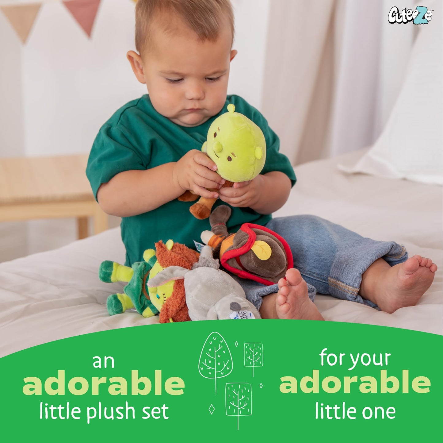 Kids Preferred Shrek Cuteeze 4 Piece Set - 6 Inch Shrek, Fiona, Donkey, and Puss in Boots Plush - Beans in Body for Comfort, for Baby Boys & Girls