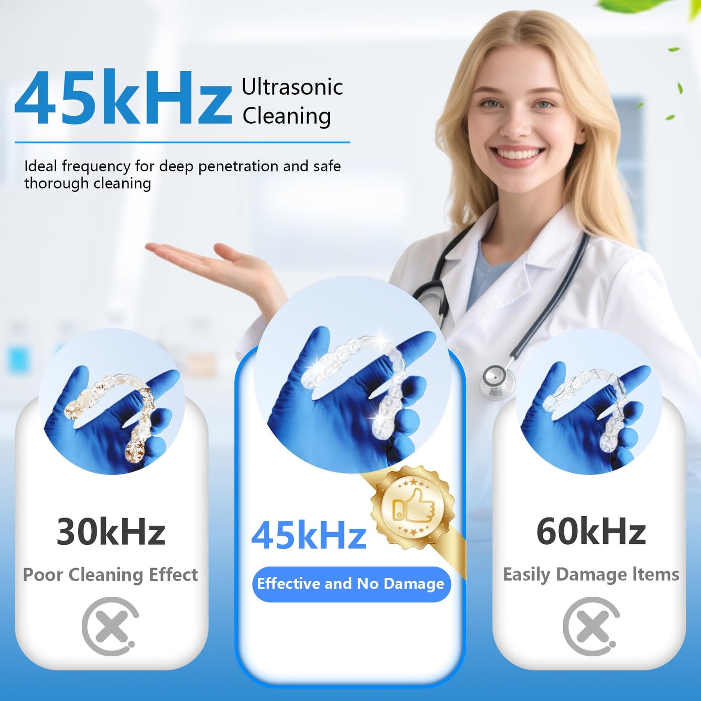 Ultrasonic Retainer Cleaner Machine 45khz Cleaning Pod for Denture Cleaner 200ml Mouth Guard, Aligner, Night Guard, Toothbrush, Jewelry, 4 Cleaning Modes Digital Timer, Gifts for Women, White