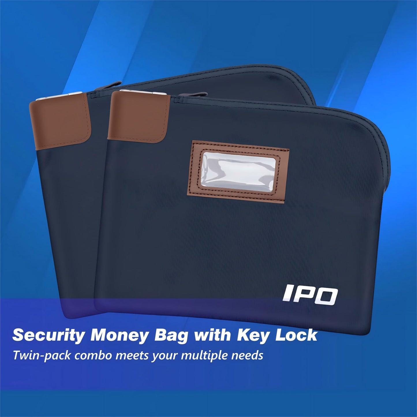 IPO Waterproof Cash Bag with Key Lock, 2 Pack Money Pouch Bank Deposit Bag,11 x 8.6 Inches,Men & Women's Locking Accessories Pouch for Cash, Portable Travel Money Pouch Protects Passports, Valuables