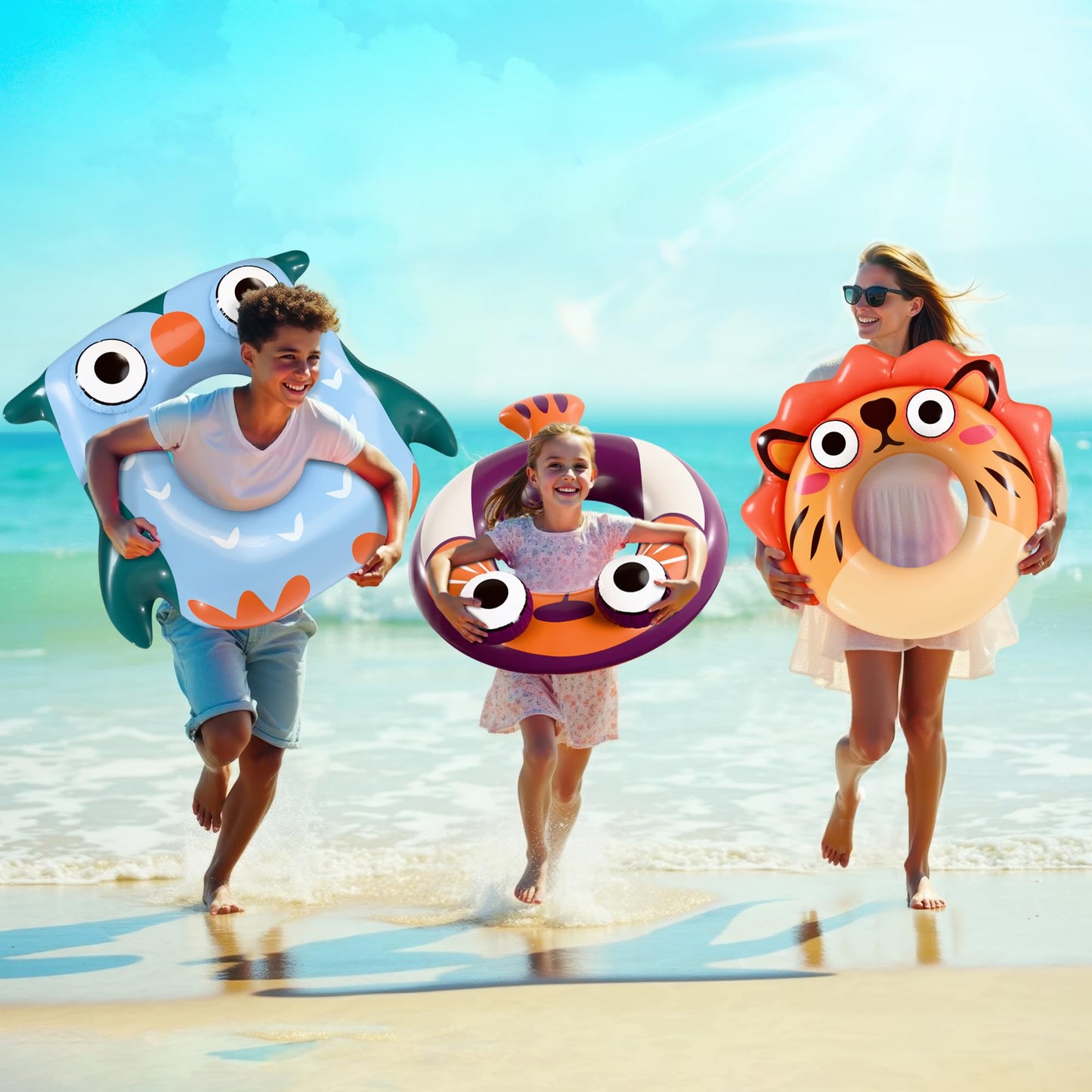 iPlay, iLearn 3 Pcs Kids Animal Swim Rings Toys - Lion Sealion Owl