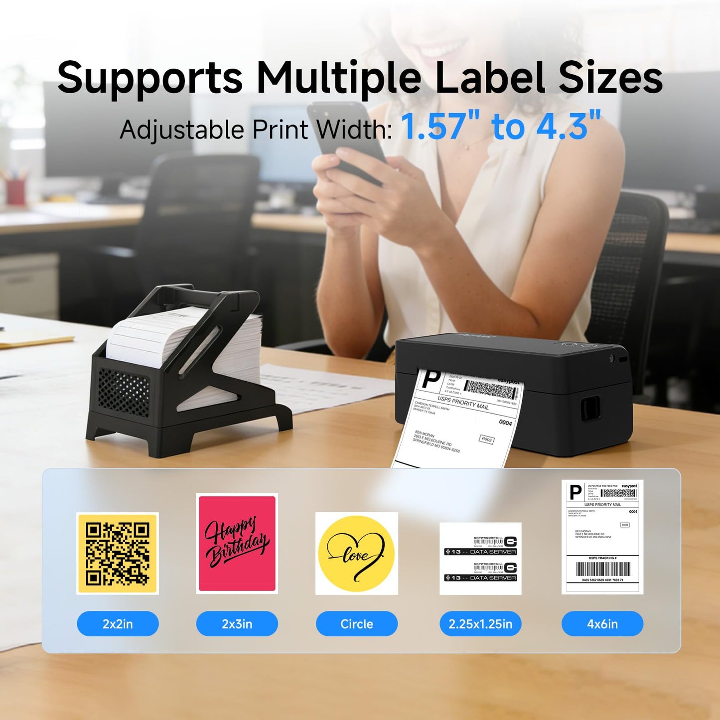 Arrvel Bluetooth Thermal Label Printer with Stand, Wireless 4x6 Shipping Label Printer for Small Business, Inkless Print for USPS Amazon Etsy Shopify, Support iPhone Android Windows Mac (Black)
