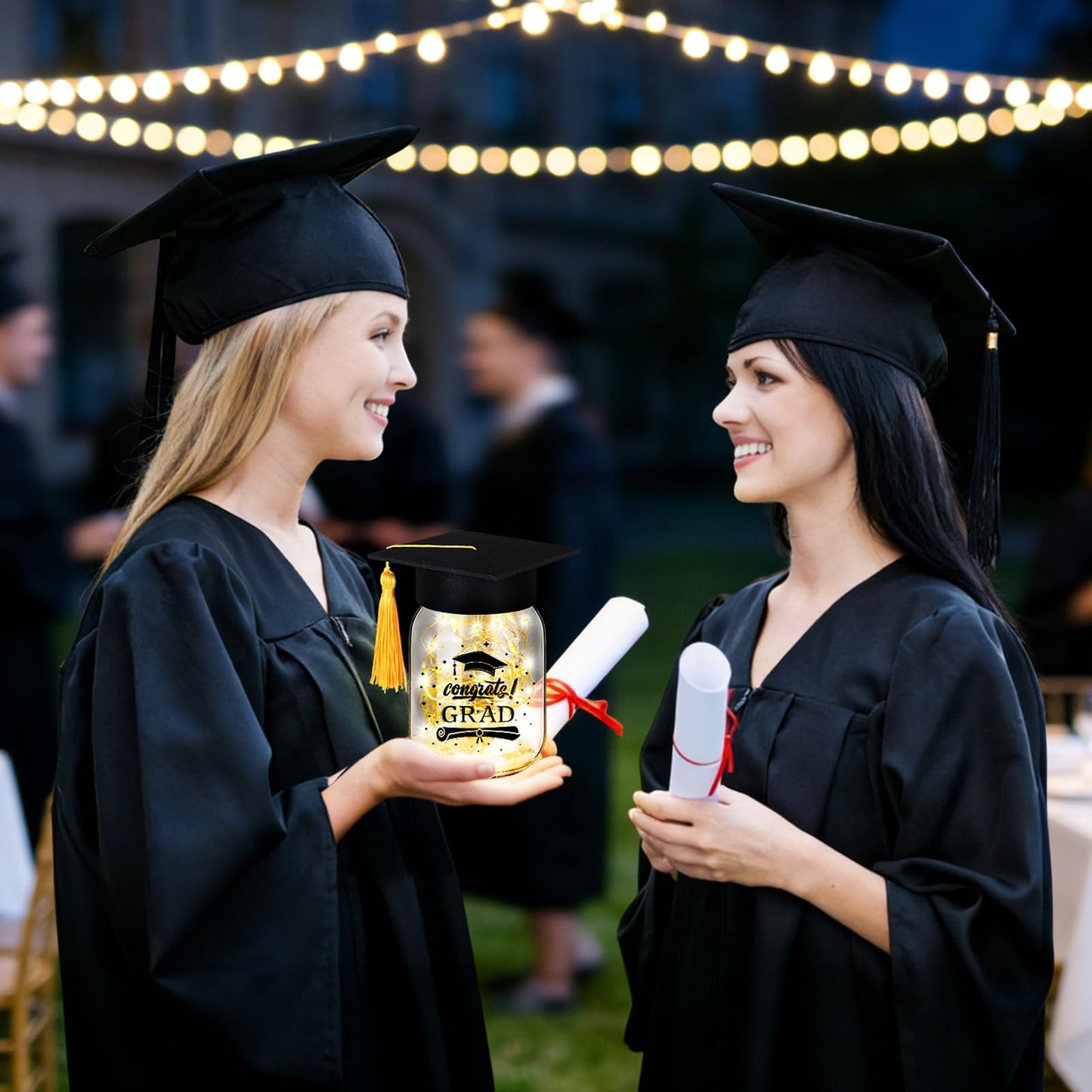 12 Sets 2026 Graduation Table Decoration with Lights, Light up Glass Mason Jars with Printed Designs for Class of 2026 Graduation Table Centerpieces Decor with Grad Hat for Congrats Grad Party Favor