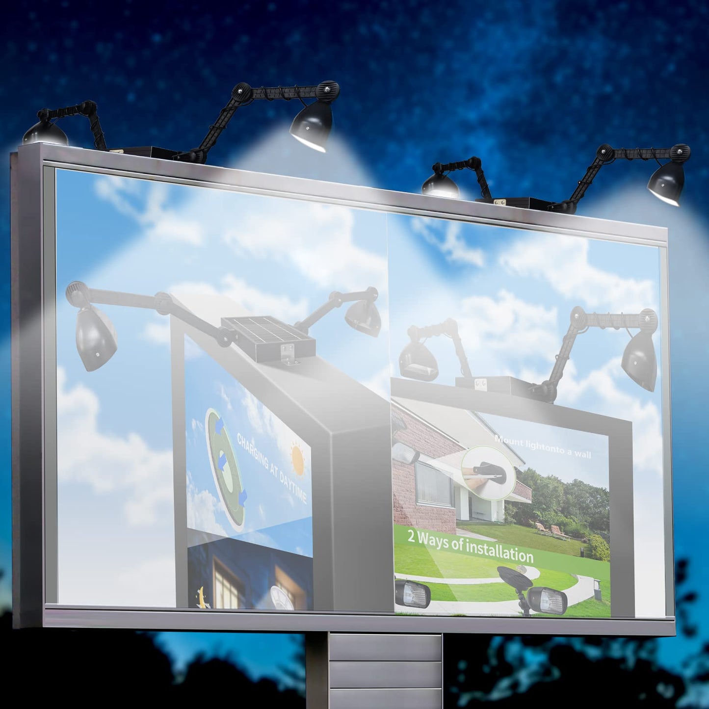 Solar billboard light, 120LED Outdoor Lights for Sign, Wireless Dual Sign Lighting for commercial Billboard, Shops, HOA, Real Estate