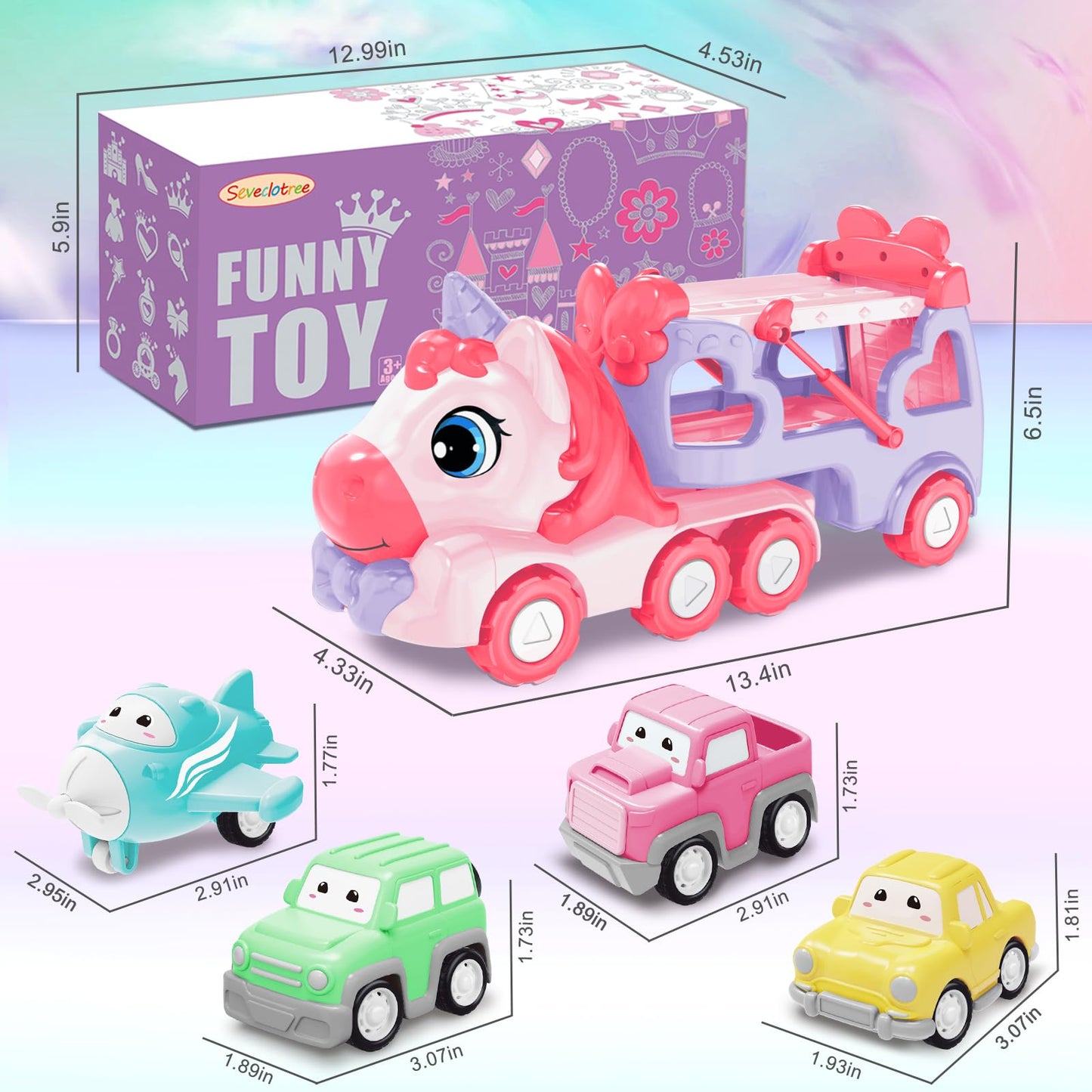 Toys for 1 2 3 Year Old Girl, 5-in-1 Unicorn Carrier Truck Toy Cars with Light & Sound,Girl Toddler Toys Age 2-4, 1 2 3 Year Old Girls Birthday Gifts